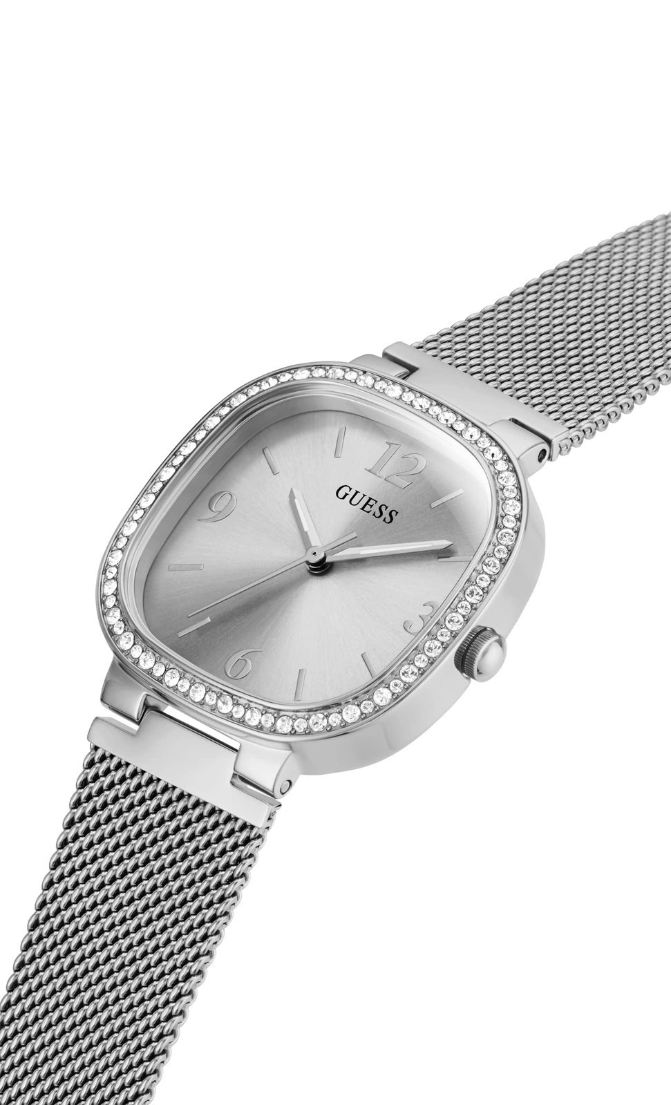 Guess Ladies Tapestry Diamonds Silver Dial Mesh Bracelet Watch – GW0354L1 NEW