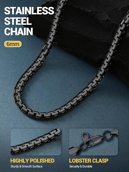 Stainless Steel Box Link Chain Necklace Men Silver Gold Black 14-30in