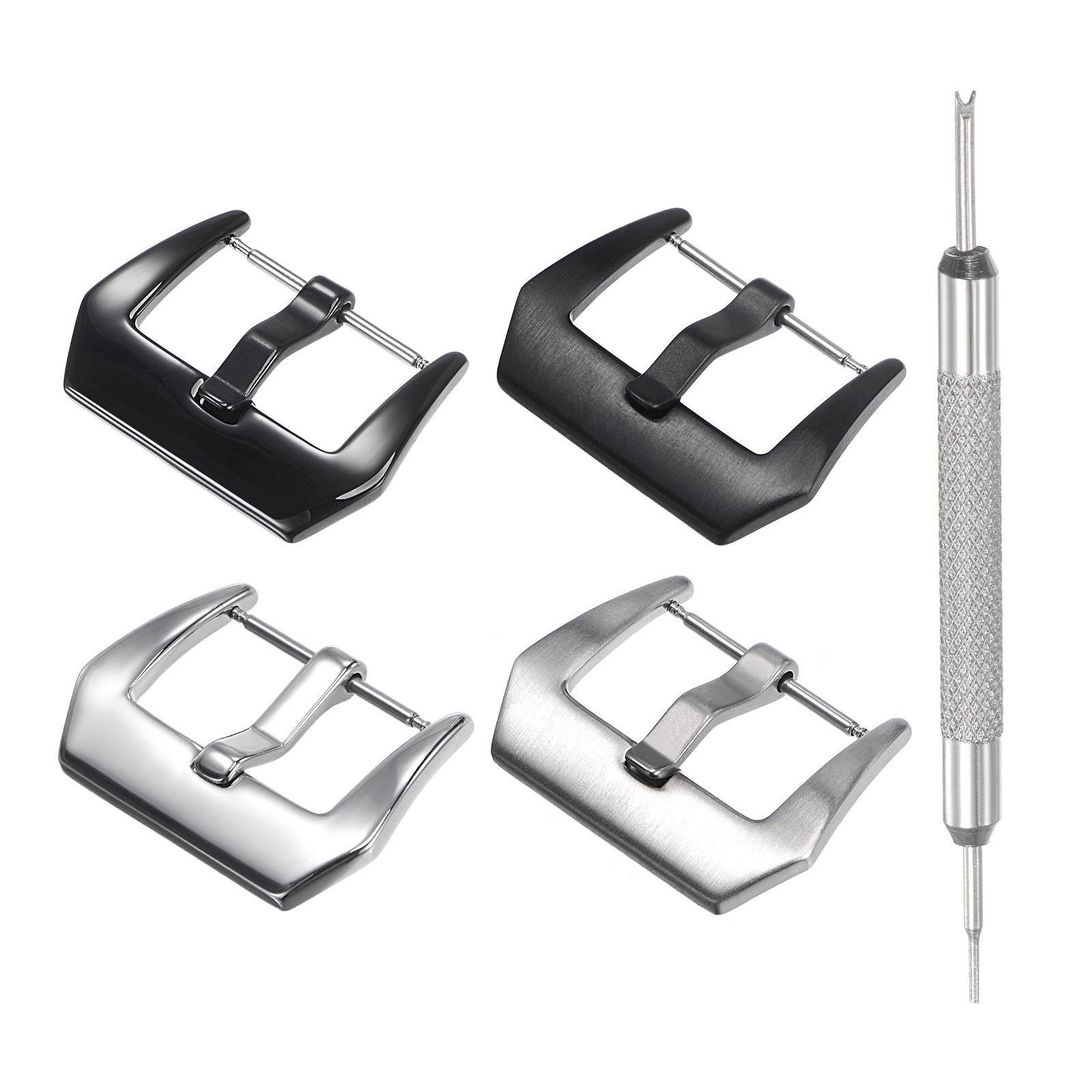 24mm Width SUS304 Frosted Polished Buckle Silver Black with Spring Bar Remover