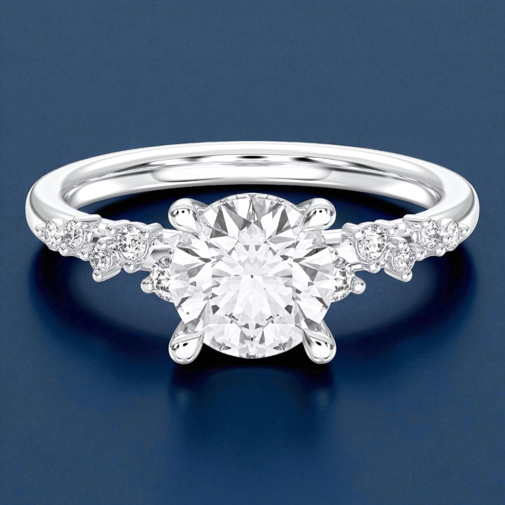 1.75 Ct Round Moissanite Stone Engagement Ring in Sterling Silver & Solid Gold