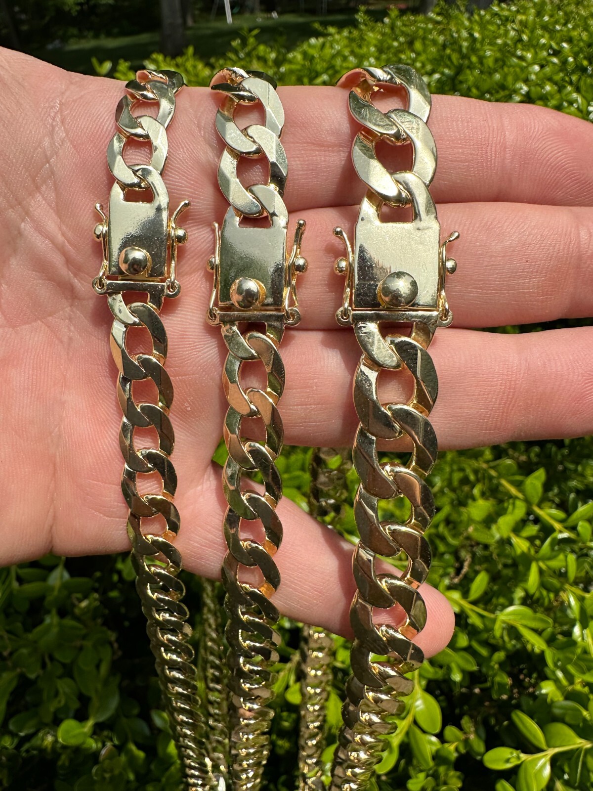Flat Curb Cuban Link Chain Necklace Real 14k Gold Plated 925 Silver Box Clasp