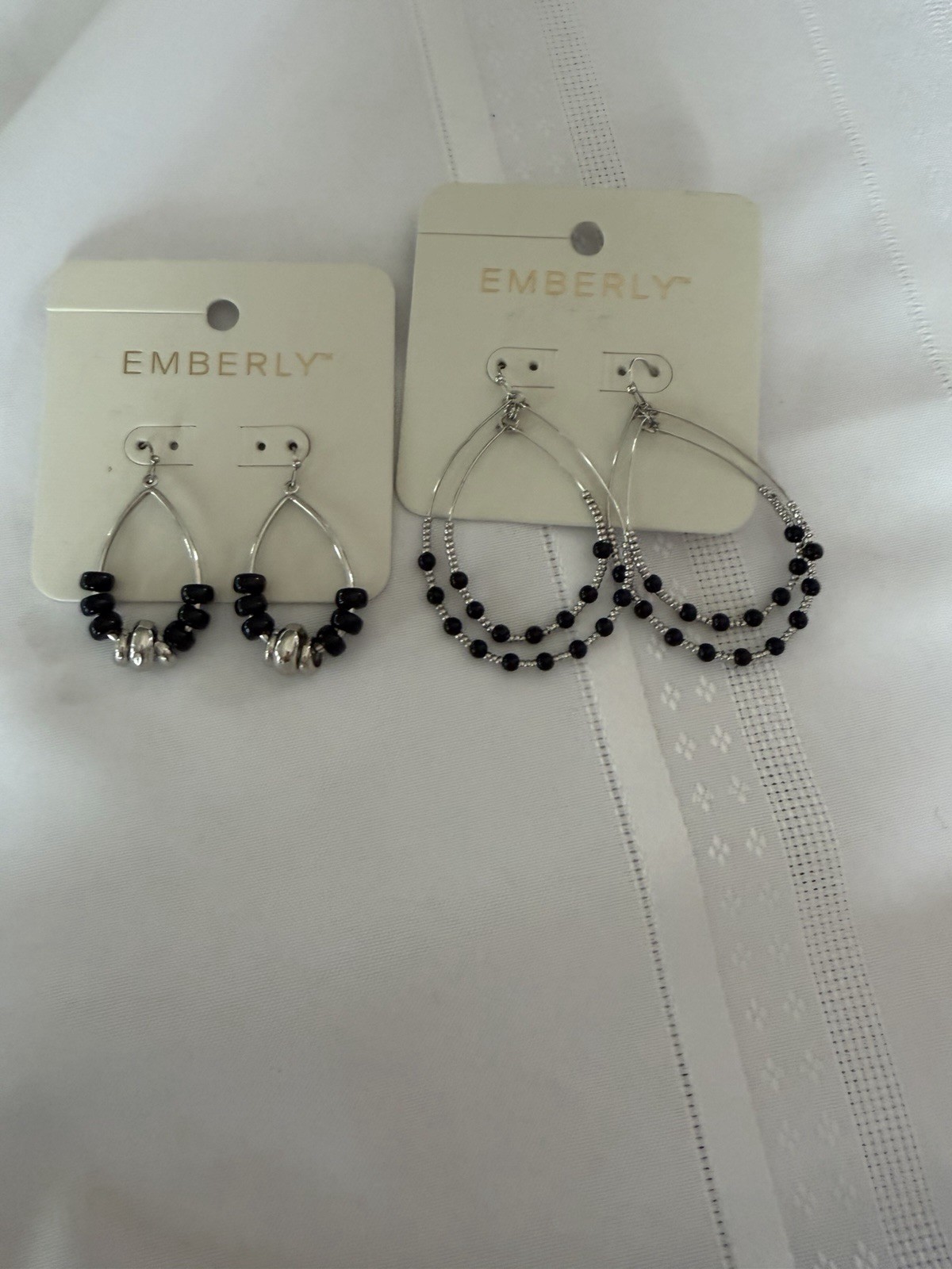 Emberly Black Beaded Teardrop Dangle Earrings Silver Tone NWT Kohl’s