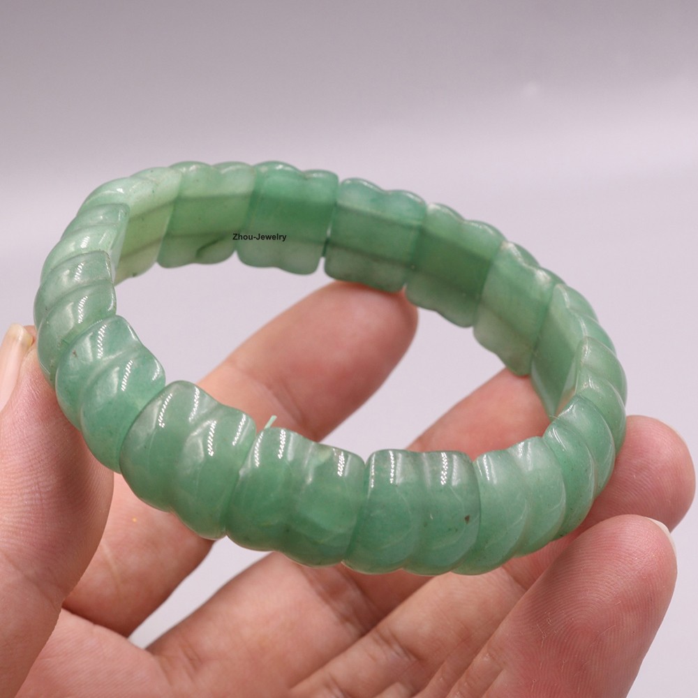 NEW 16mm Arc-Shaped Natural Aventurine Quartz Elastic Bracelet Fit 6.3inch Wrist