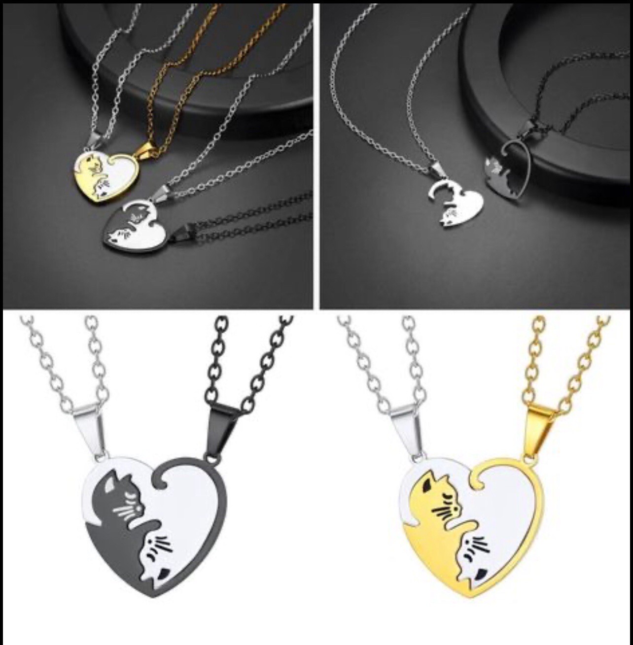 Yin & Yang Cat Necklaces 2 Pieces 💔 Available In Black & Silver & Gold & Silver