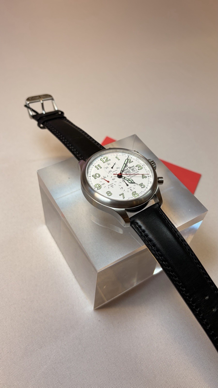 Ernst Benz Chronoscope Automatic Chronograph White Dial Black Leather Strap 43mm