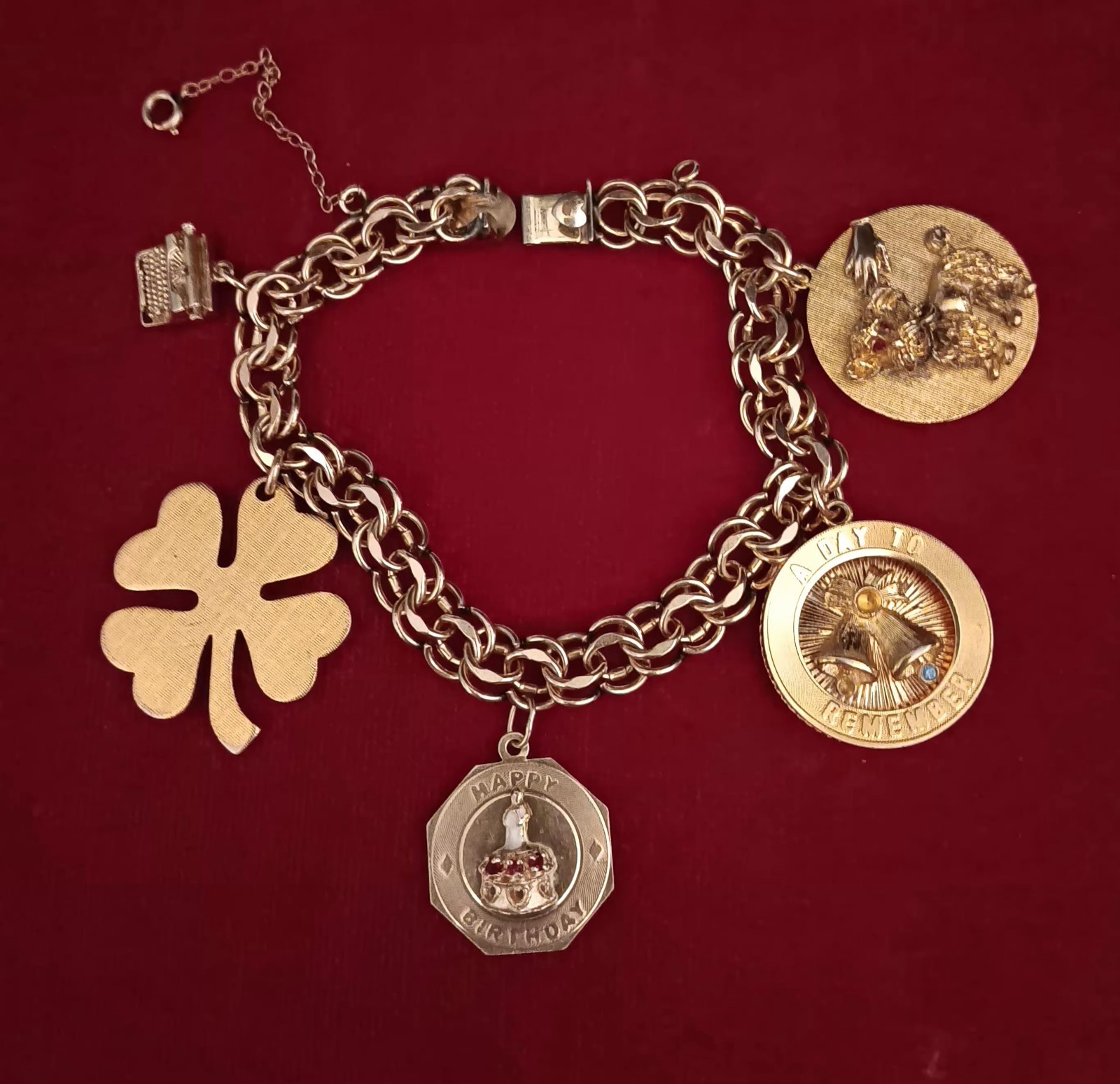 Vtg 1960s Elco 1/20 12kt Gold Filled Charm Bracelet 45g Poodle Wedding Birthday