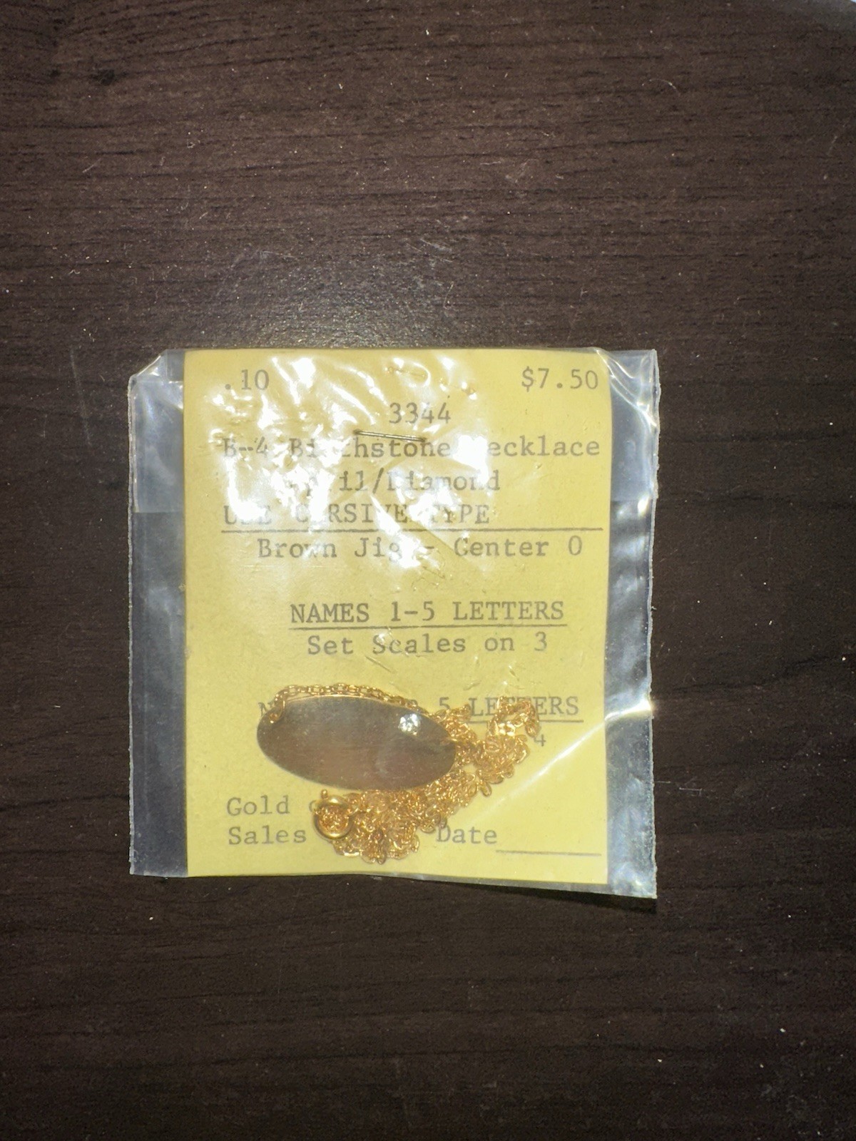 Vtg Gold April Birthstone Necklace .10- 1970s Retail Tag- 15′