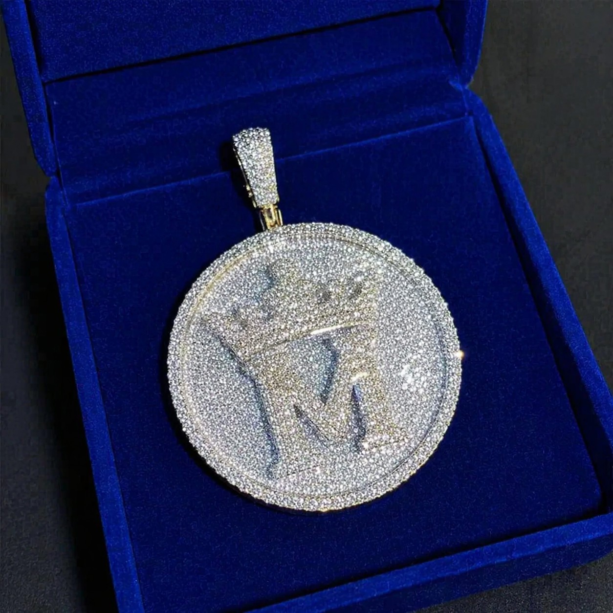 2.50Ct Real Moissanite Men’s Customize M Letter Pendant 14K White Gold Plated