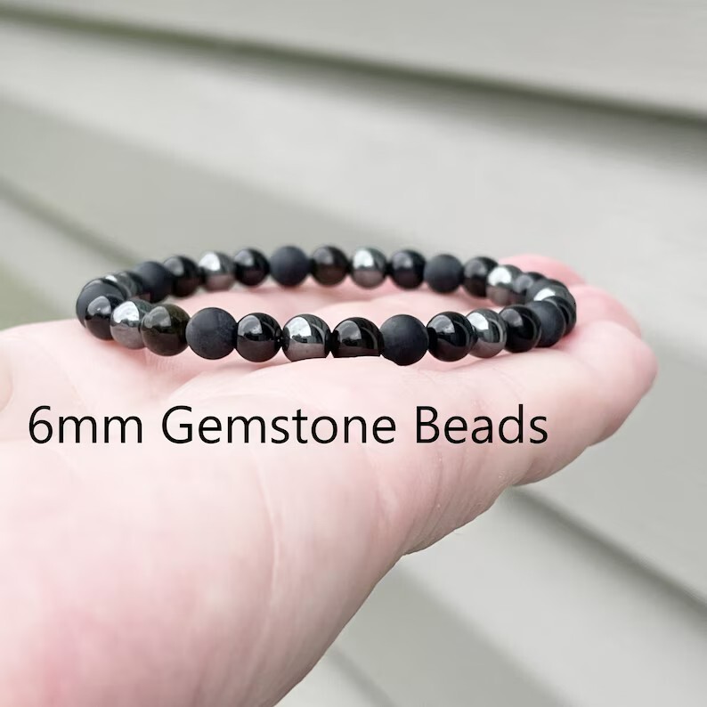 Triple Protection Black Onyx Tourmaline Obsidian Hematite Beads Healing Bracelet