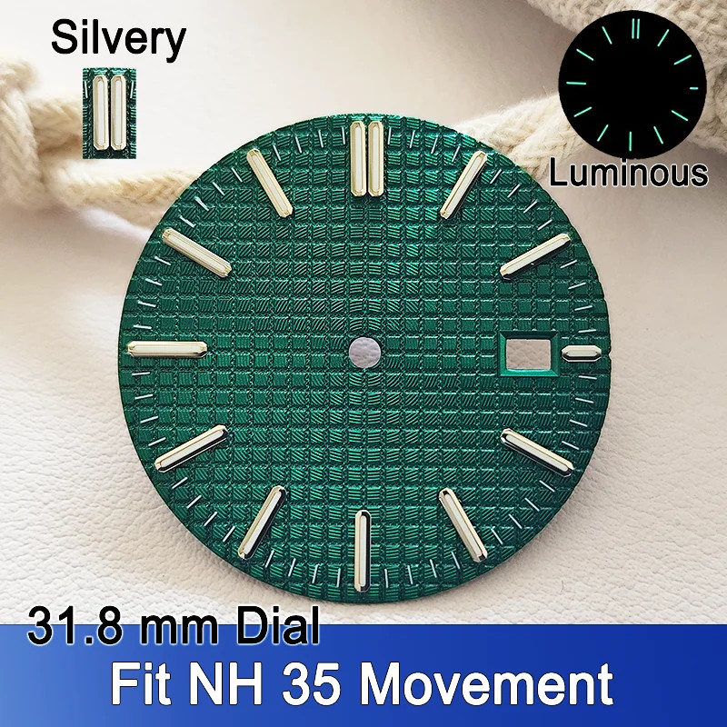 31.8mm Dial C3 Green Luminous Watch Dial Hands For NH35 NH35A Replacement