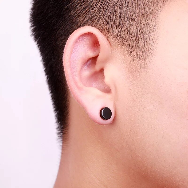 Men Women Stainless Steel Stud Earrings Magnetic Ear Plugs Non-Piercing Clip On