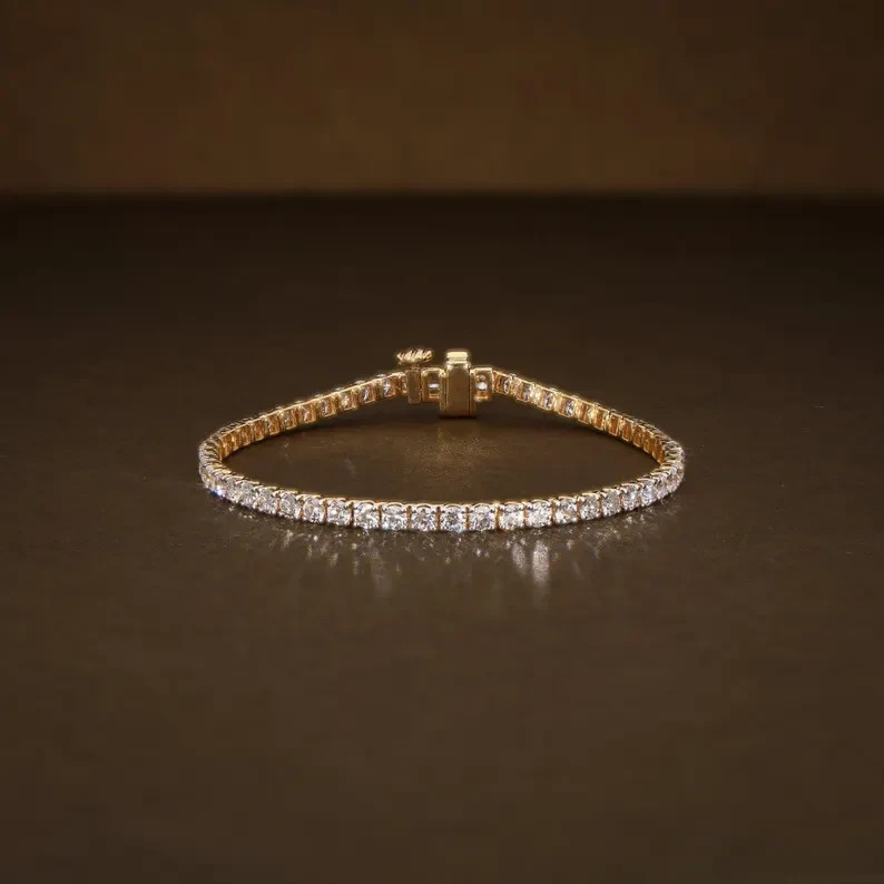 6.60CT Round Cut Natural Diamond Tennis Bracelet Girlfriend Gift 14k Yellow Gold