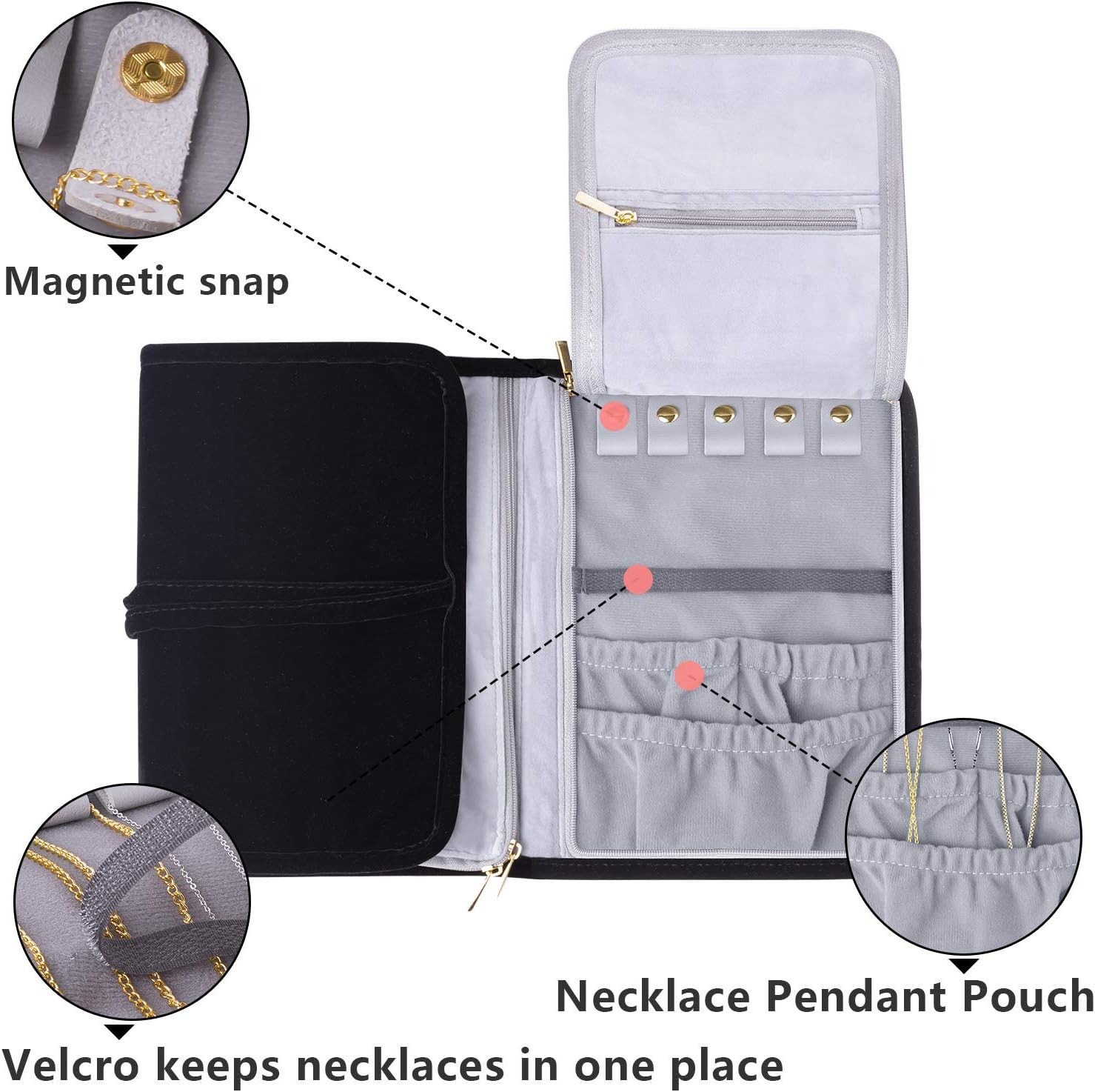 Velvet Travel Jewelry Roll Organizer Jewelry Storage Bag for Necklaces Earrings