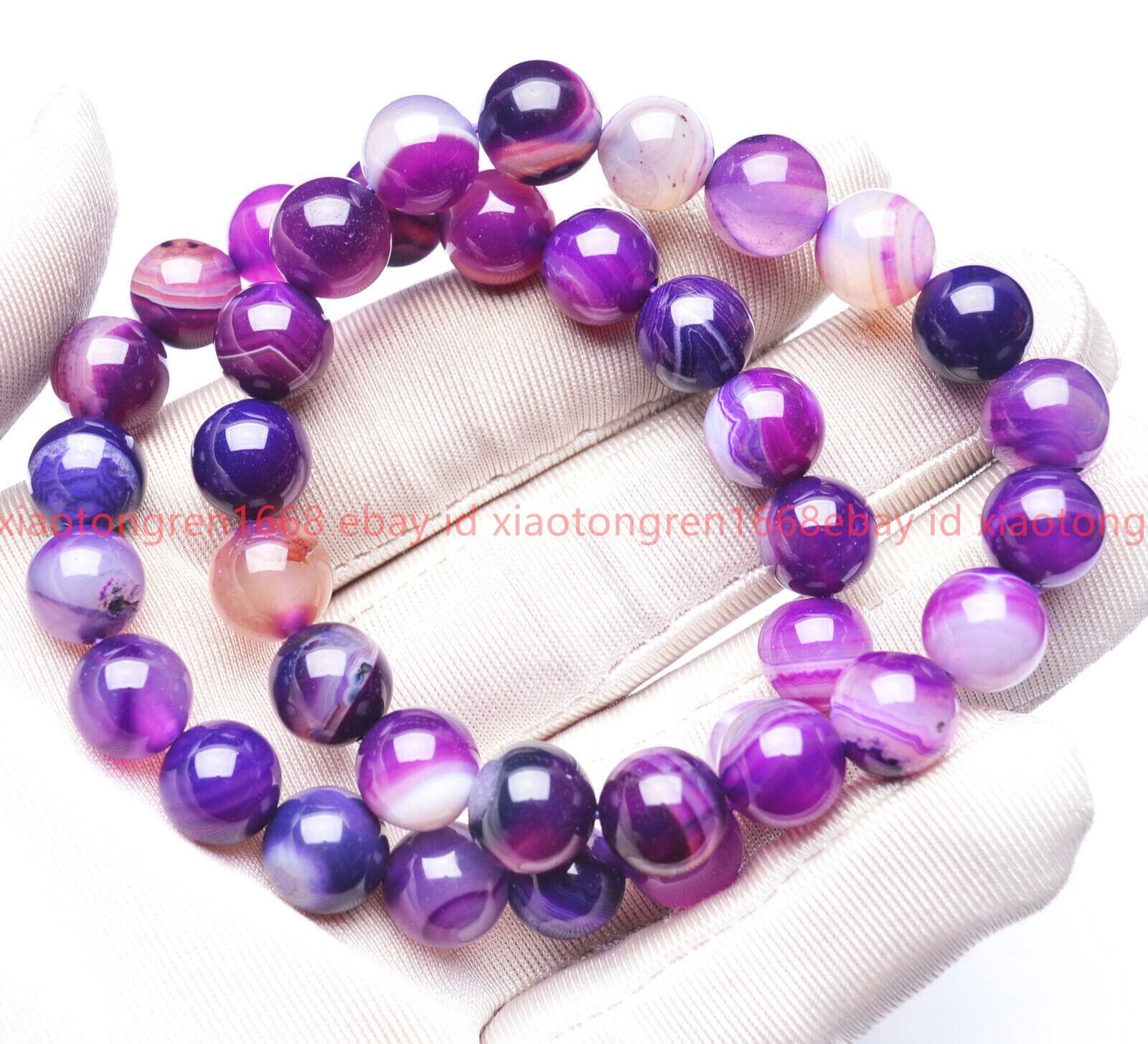 Natural 2 Pcs 6/8/10/12mm Purple Stripe Agate Gems Round Beads Bracelet 7.5in