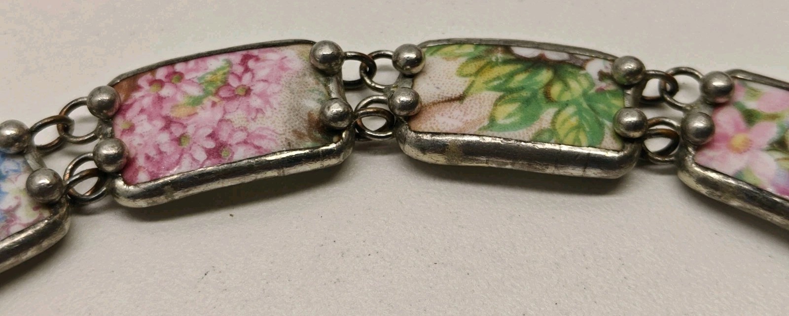 Custom Hand Soldered Artisan Broken China Chintz Bracelet 7.5 Inch