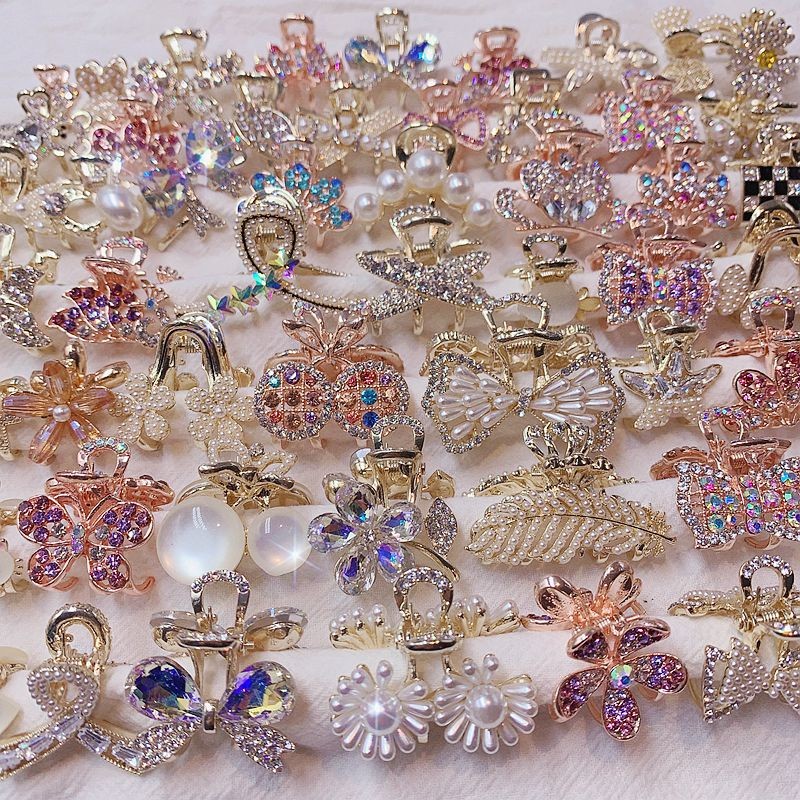 10PCS Crystal Pearl Hair Claw Sparkling Rhinestone Mini Claw Clip Bridal Jewelry
