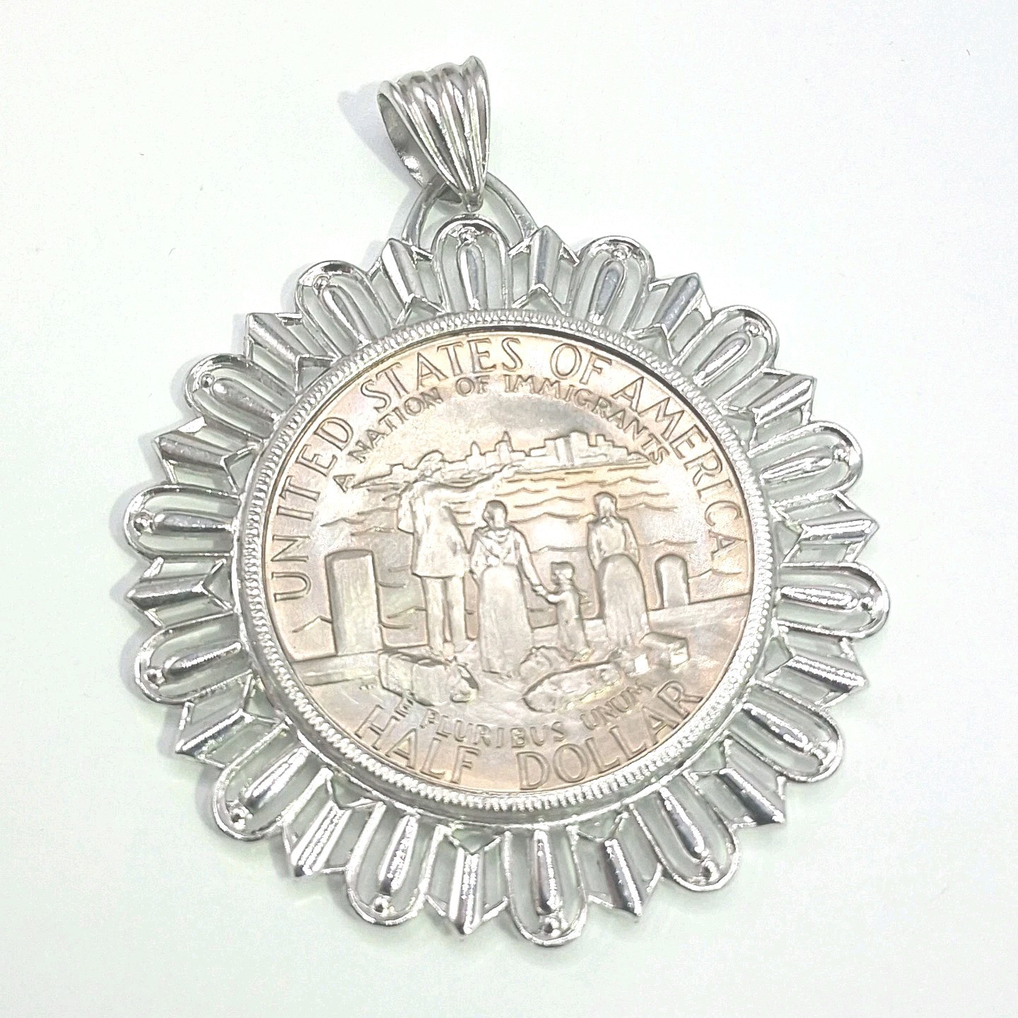 Vtg Unique & Paseka 925 Sterling Coin Bezal 1986 Half Dollar Clad Coin Pendant
