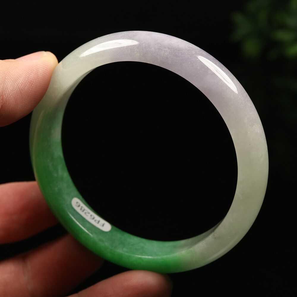 59mm Lavender Purple Green Jadeite Jade Bangle Bracelet Burma Jade A-12625