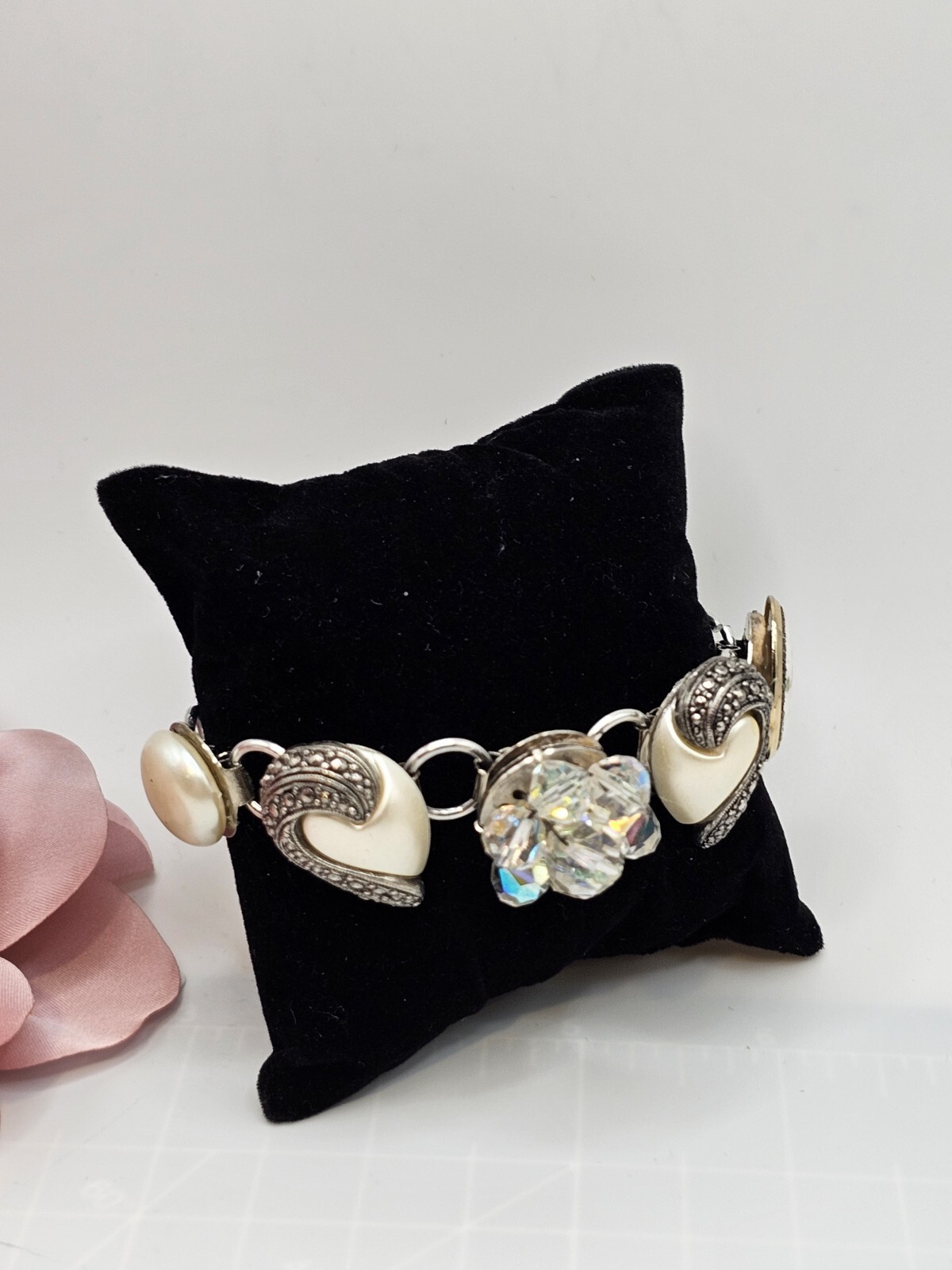 Handmade Mixed Media Bracelet Vtg Clip Earrings 40-50s OOAK 8+” Grannycore 2