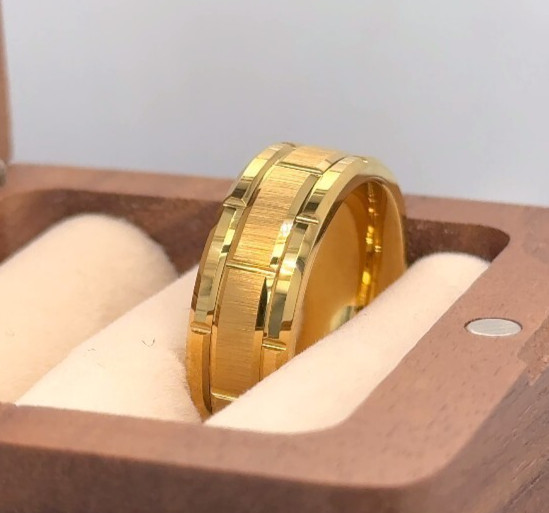 Geometric Grooved Design Ring Gold Plated Tungsten Thanksgiving Present Band