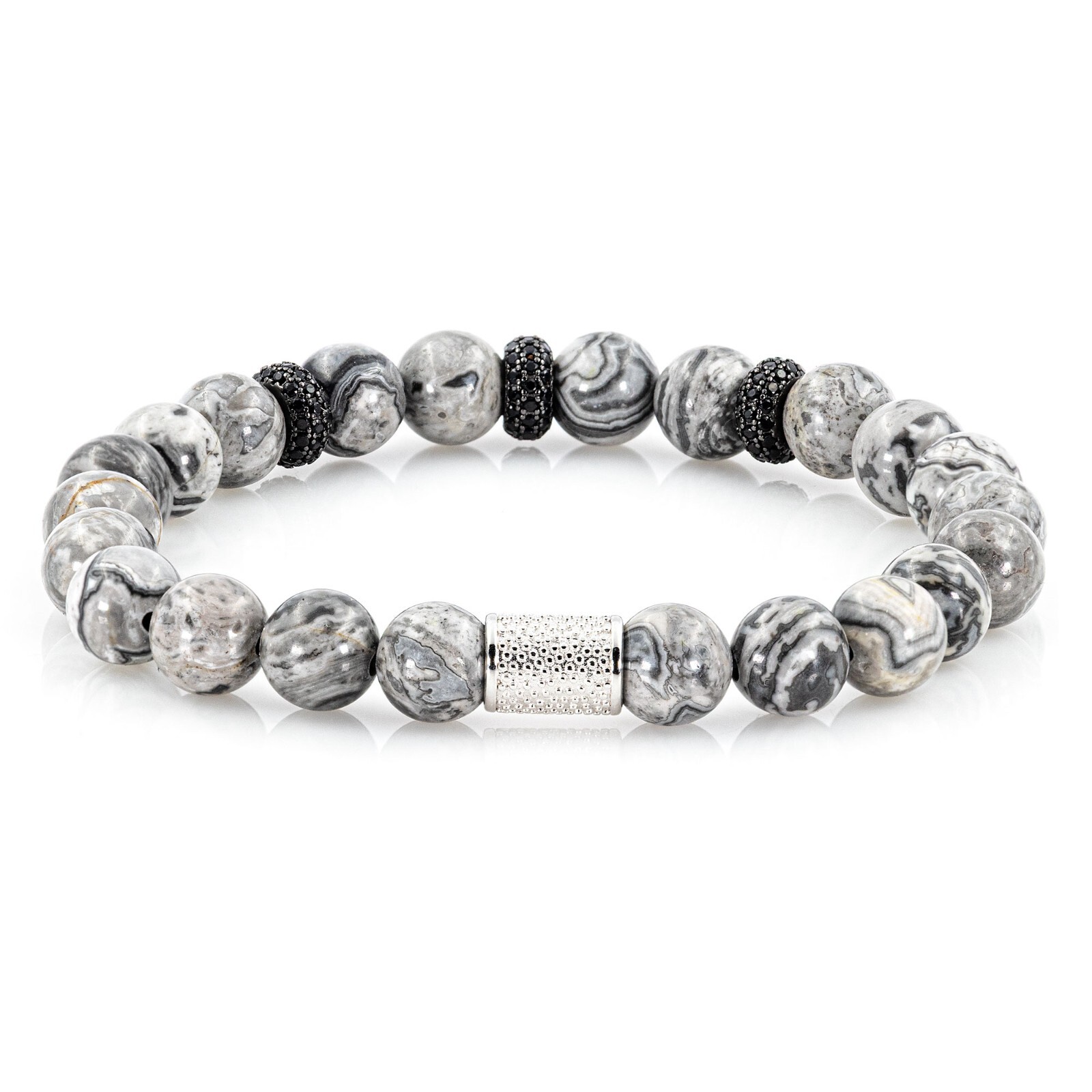 Jasper 925 Sterling Silver Bracelet Bracelet Beaded Bracelet Zircon 8mm Beads