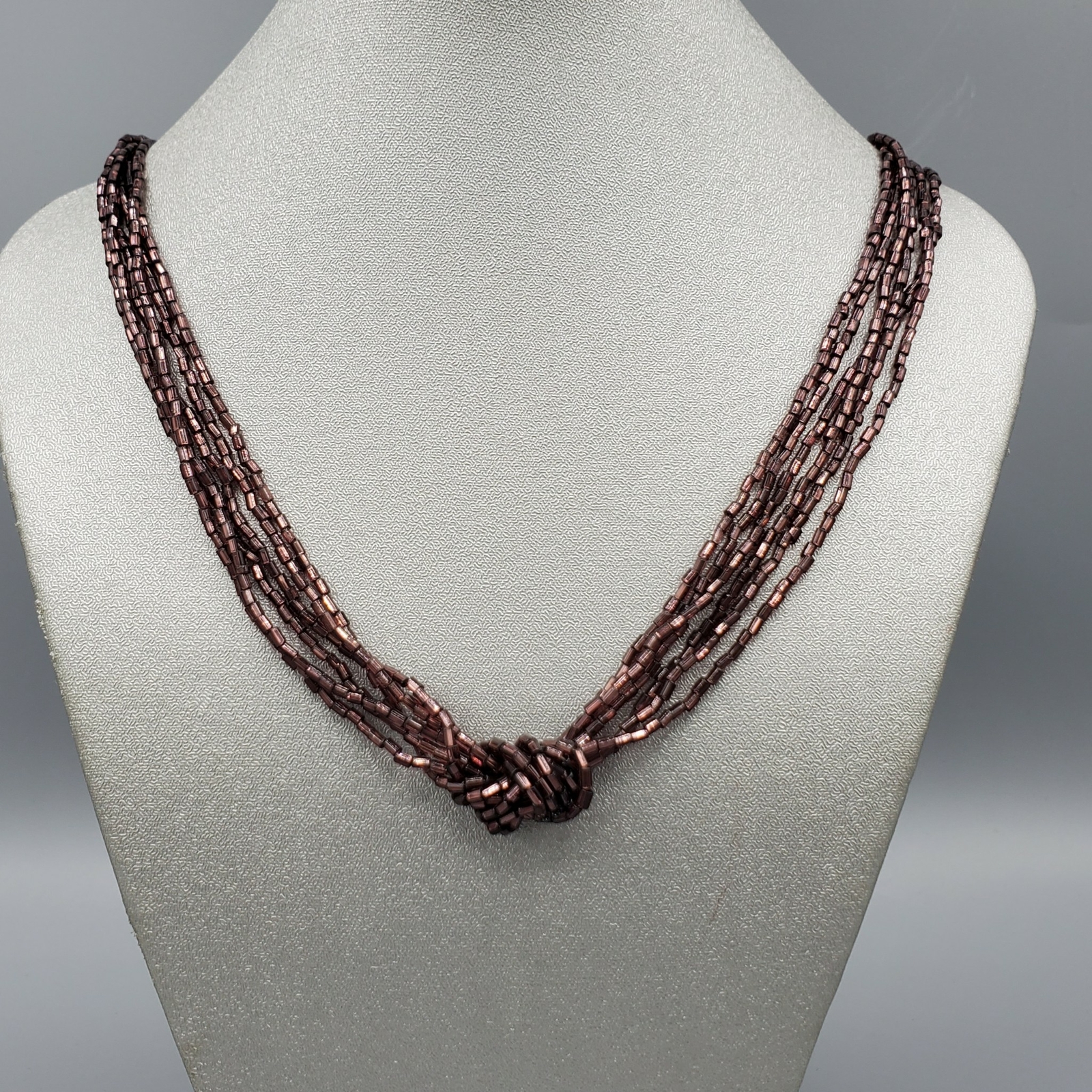 Purple Brown Plum Glass Tube Bead 6 Strand Knot Torsade Necklace 17″