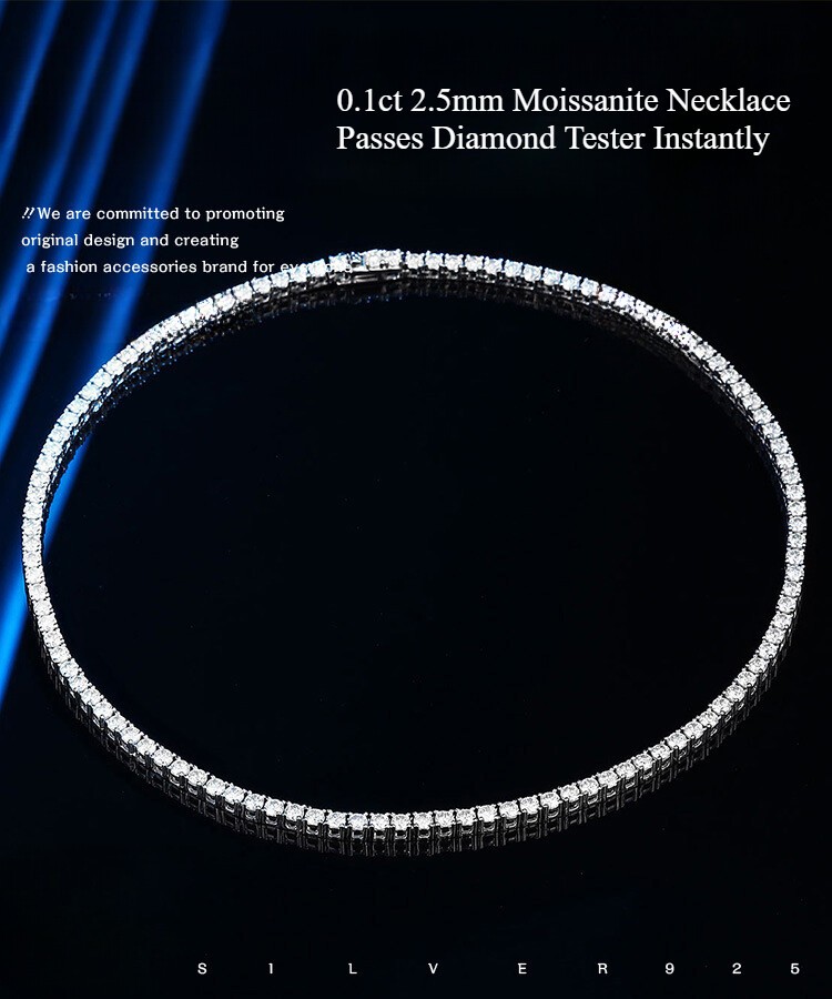 2.5mm DVVS Moissanite Tennis Chain Necklace 925 Silver Women Men Pass Tester