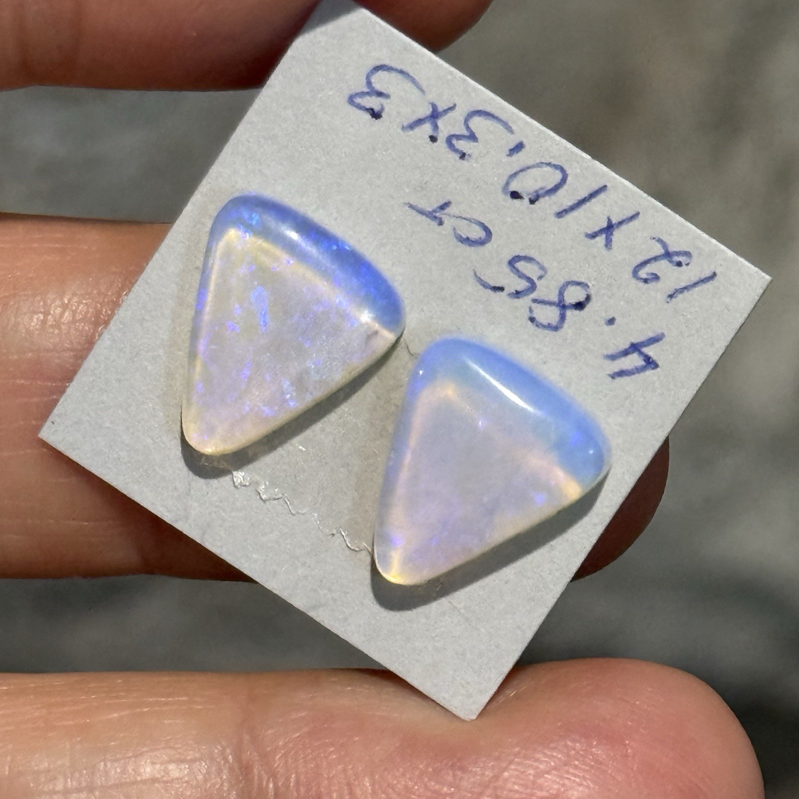 4.85ct 12×10.3×3.6mm Pair Clear Crystal Pipe Australian Opal Cabochon Gems