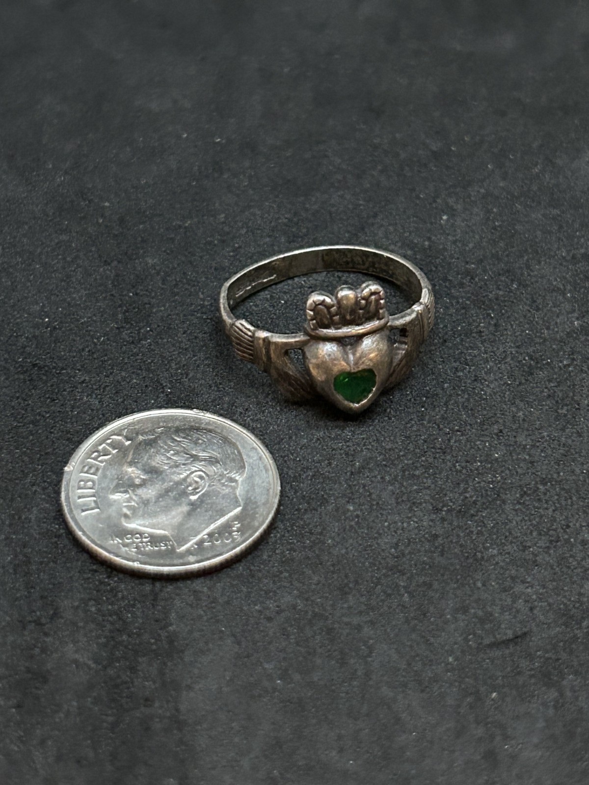 925 LS Sterling Green Gem Claddagh Ring Sz 5.5 – 1.95g