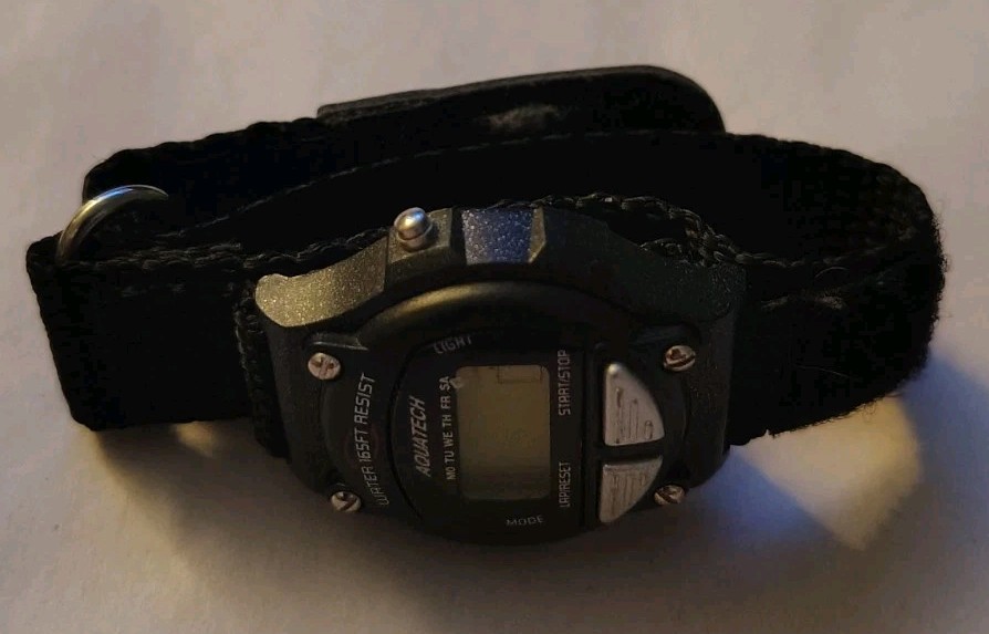 Vtg 1990 Aquatech Men’s Watch Digital Alarm Chronograph Black W.R. 50m Or 165ft