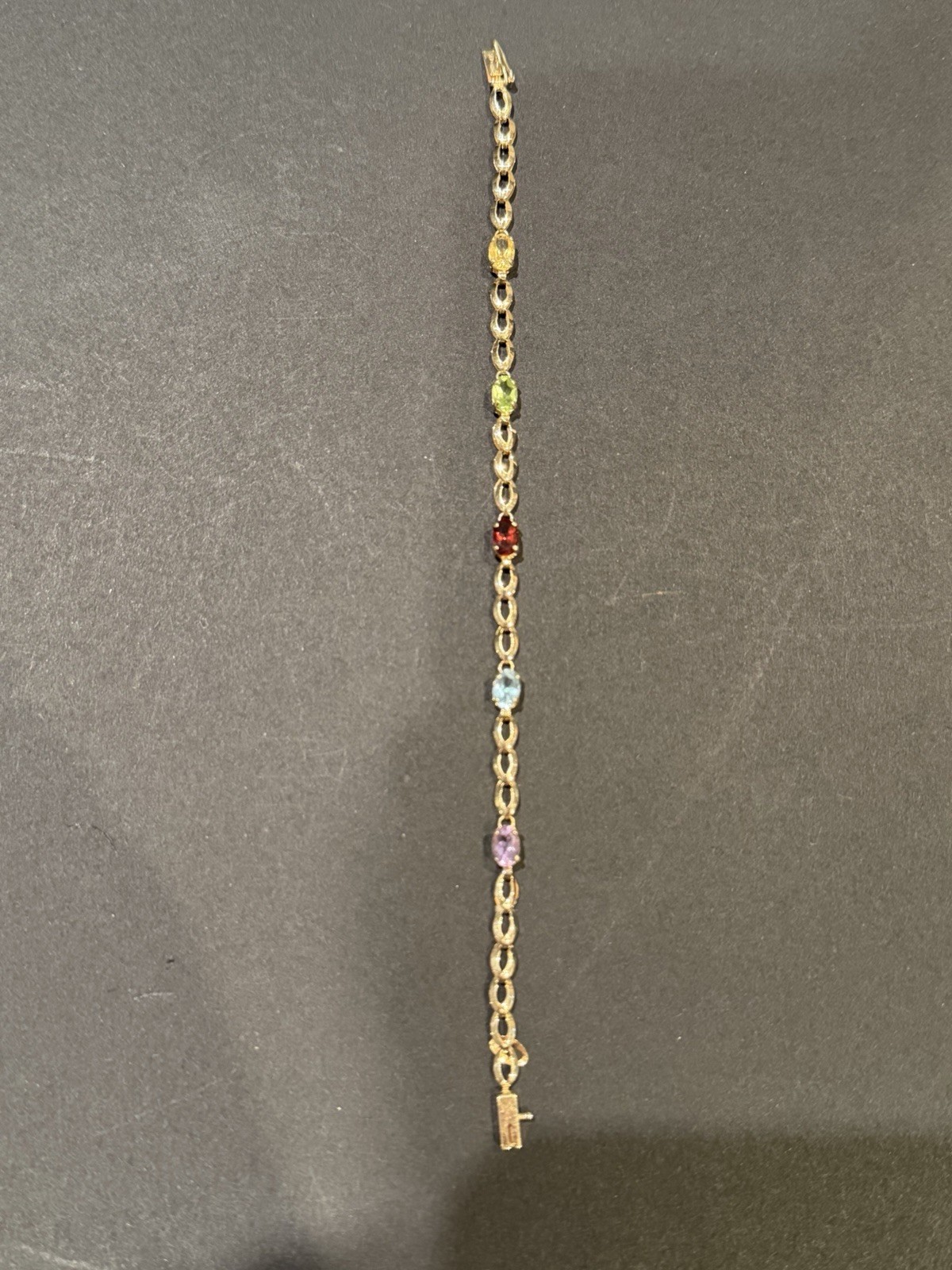 14KT Yellow Gold Women’s Multi Color Stone Bracelet 2mm 7 Inch (3 Grams)