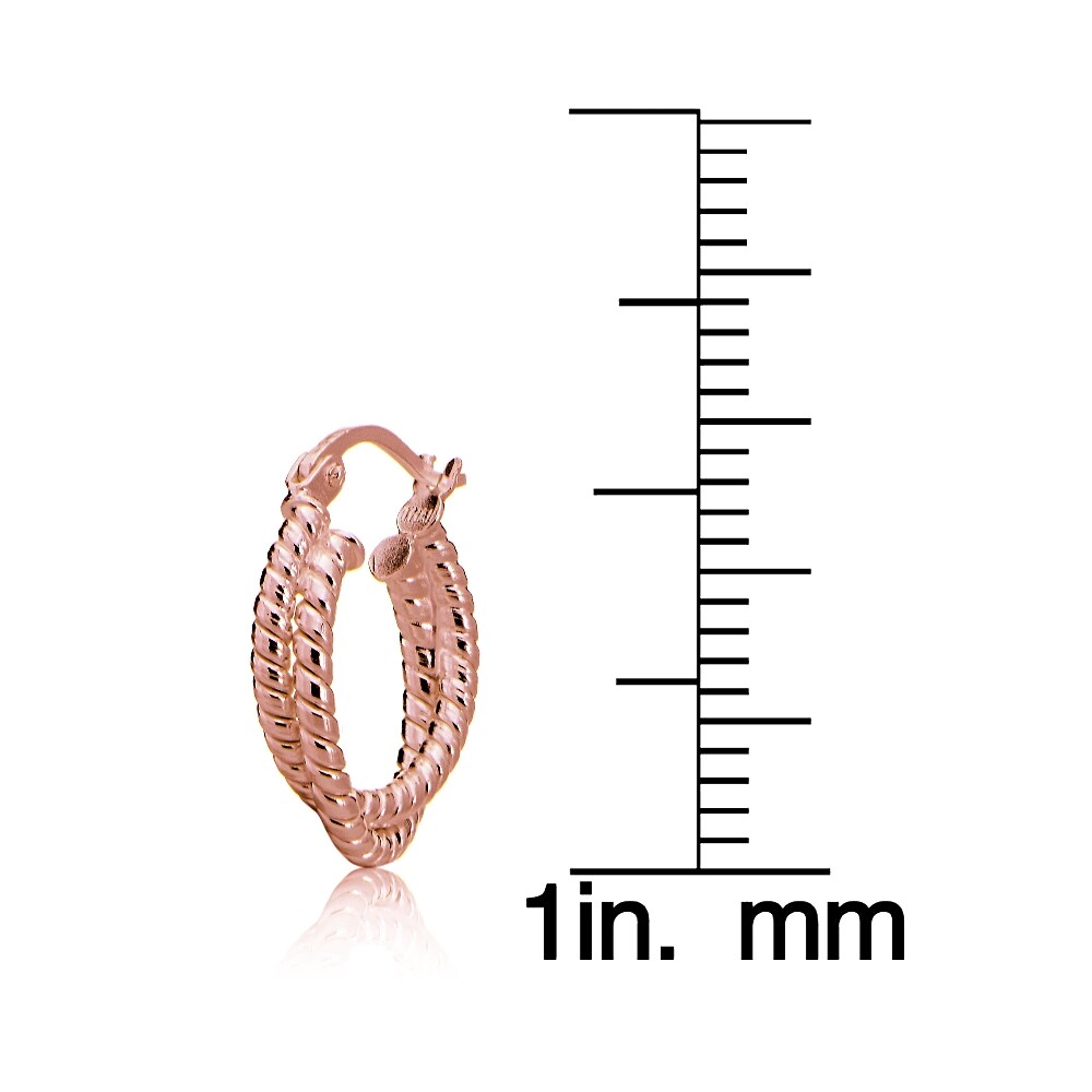 Rose Gold Tone over Sterling Silver Intertwining Rope Hoop Earrings, 15mm