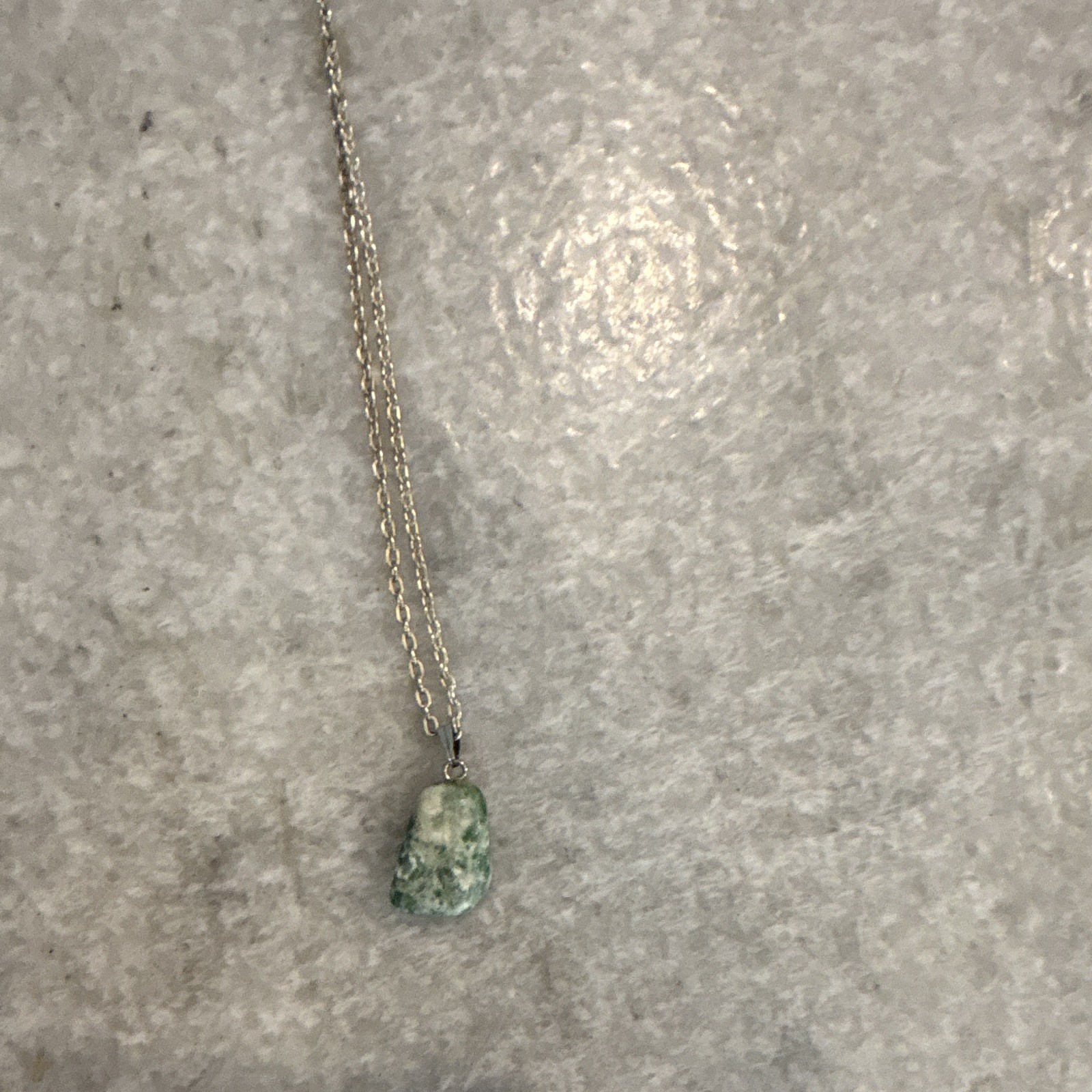 Silver Tone Chain Necklace Green Amazonite charm Pendant Irregular Shape