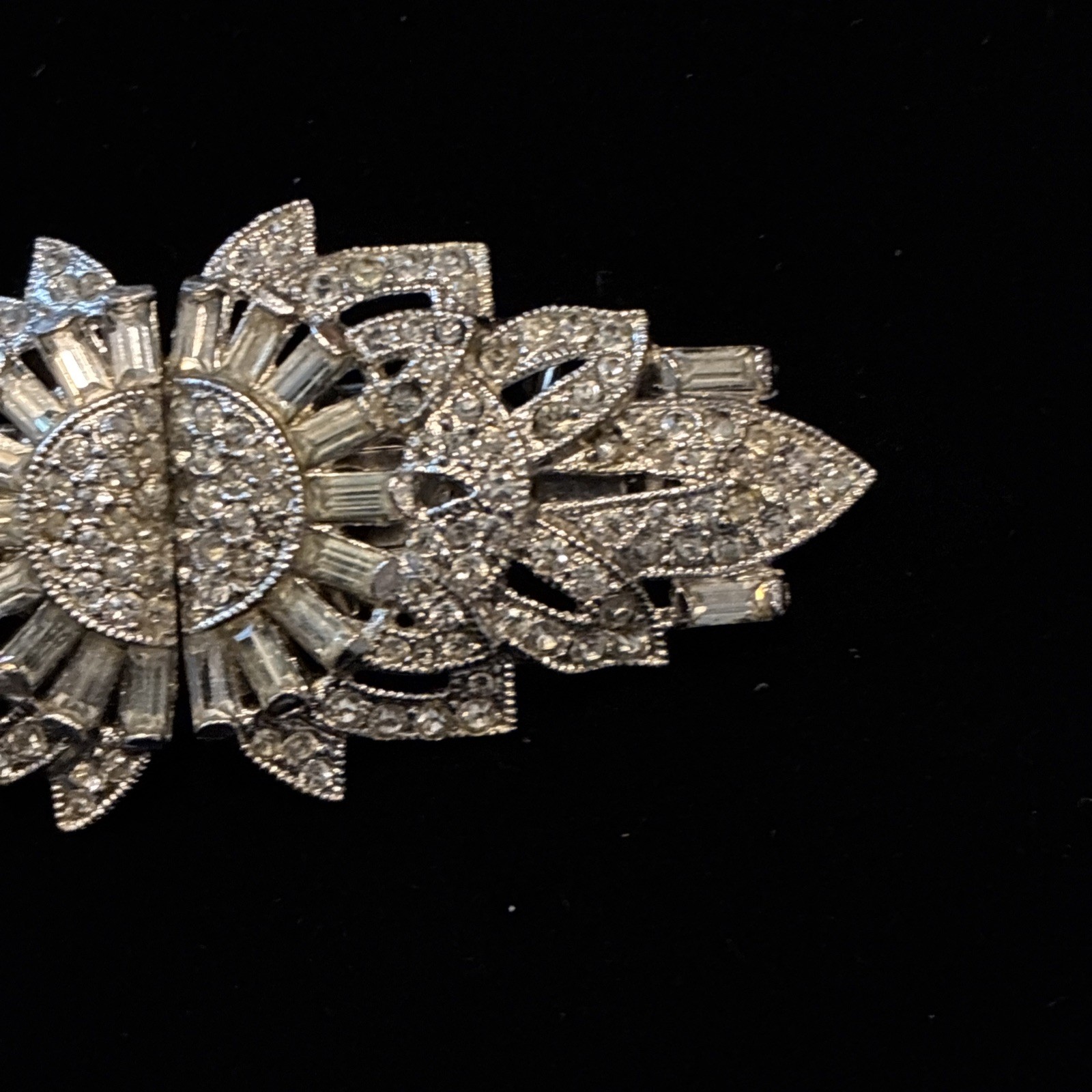 Vintage Coro Duette Rhinestone Baguette Sunburst Convertible Dress Clip Brooch