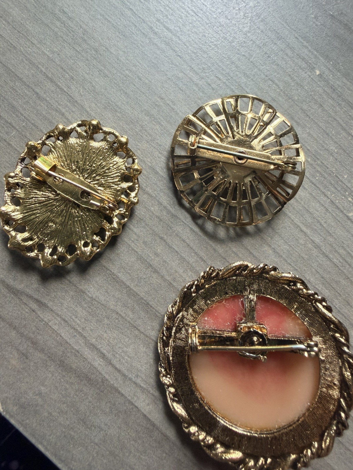 Vintage Cameo Brooch Lot of 3, Coro Victorian Mona Lisa