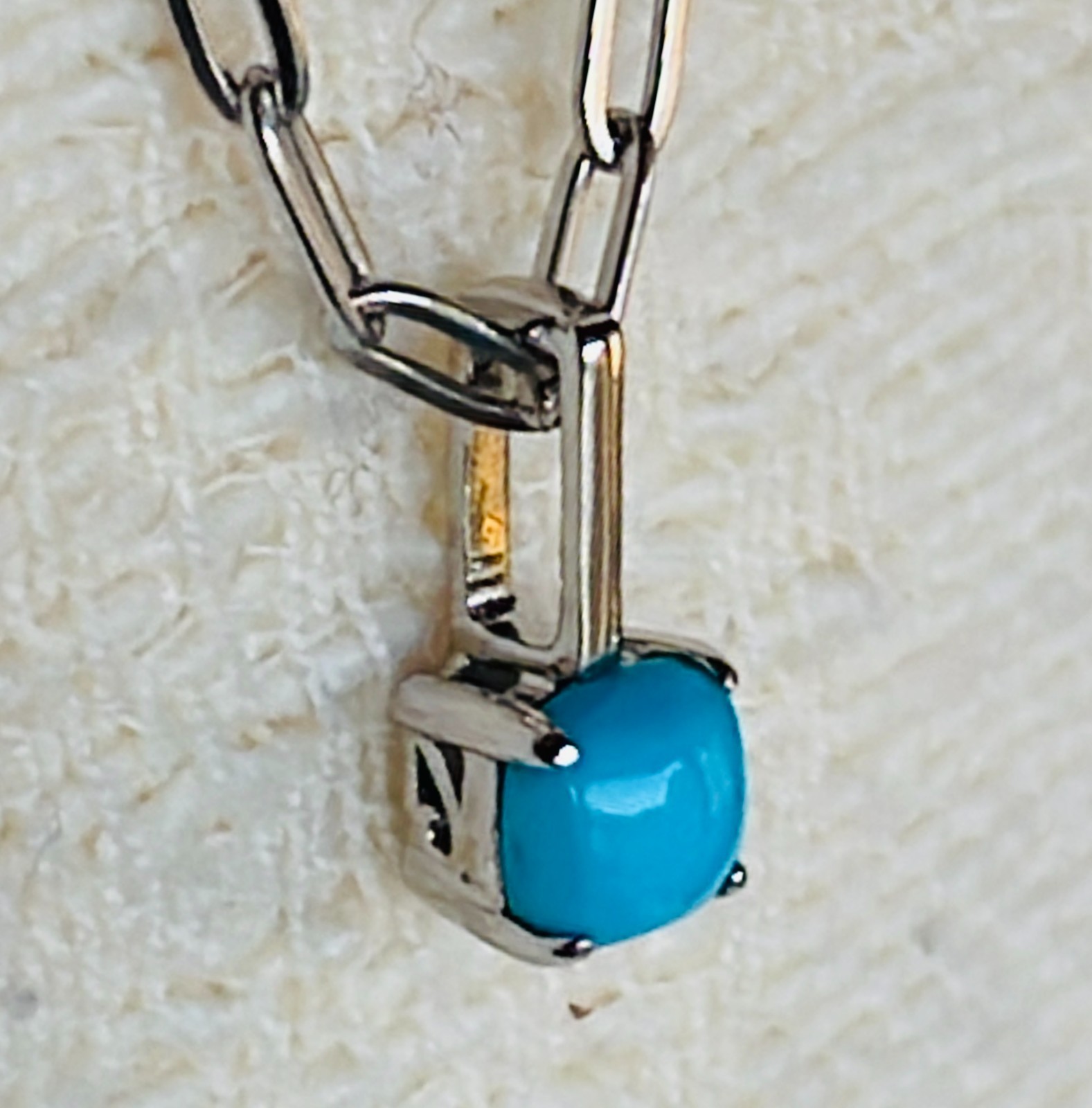 Turquoise Pendant 925 Sterling Silver Paperclip Necklace, 18 to 20 inches – NEW!