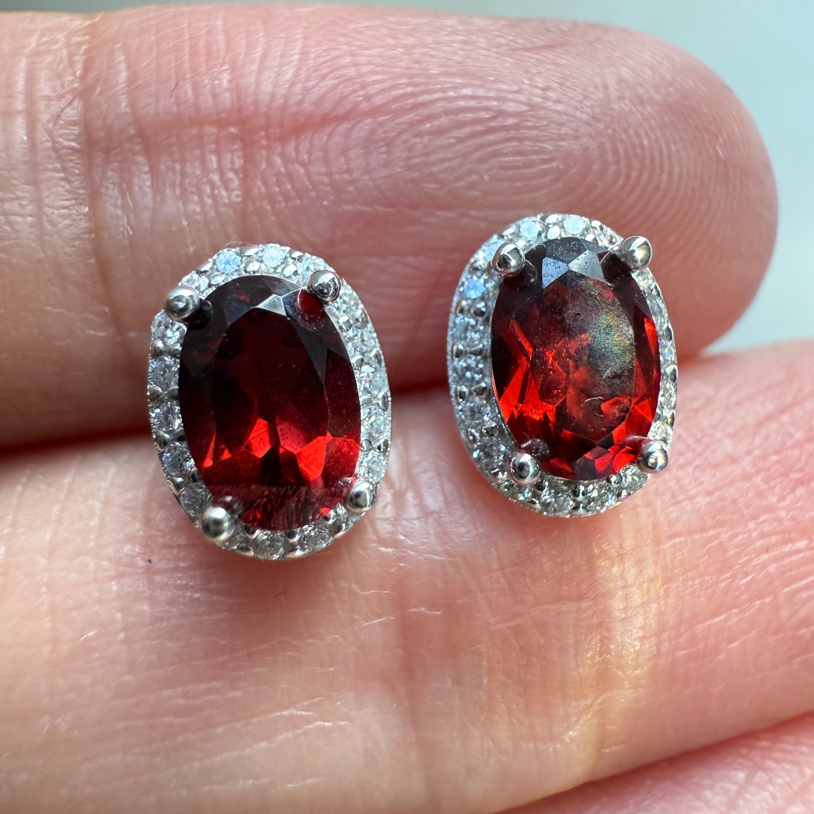 925 Sterling Silver Earrings 6x4mm Natural Rhodolite Garnet Gemstone Zircon Gift