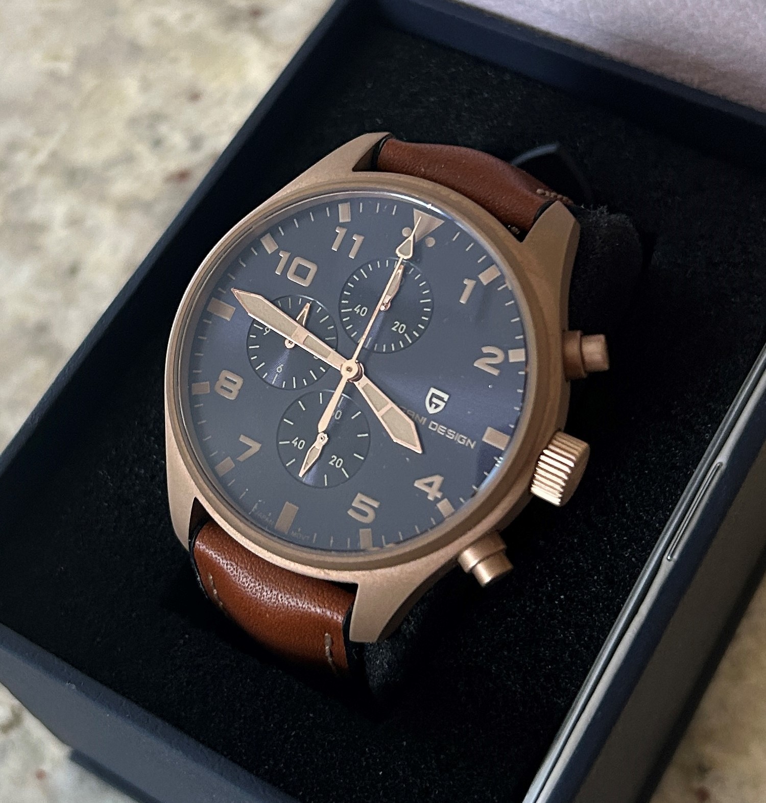 Pagani Design PD-1703. Pilot Chronograph. Bronze. VK63. 100m.