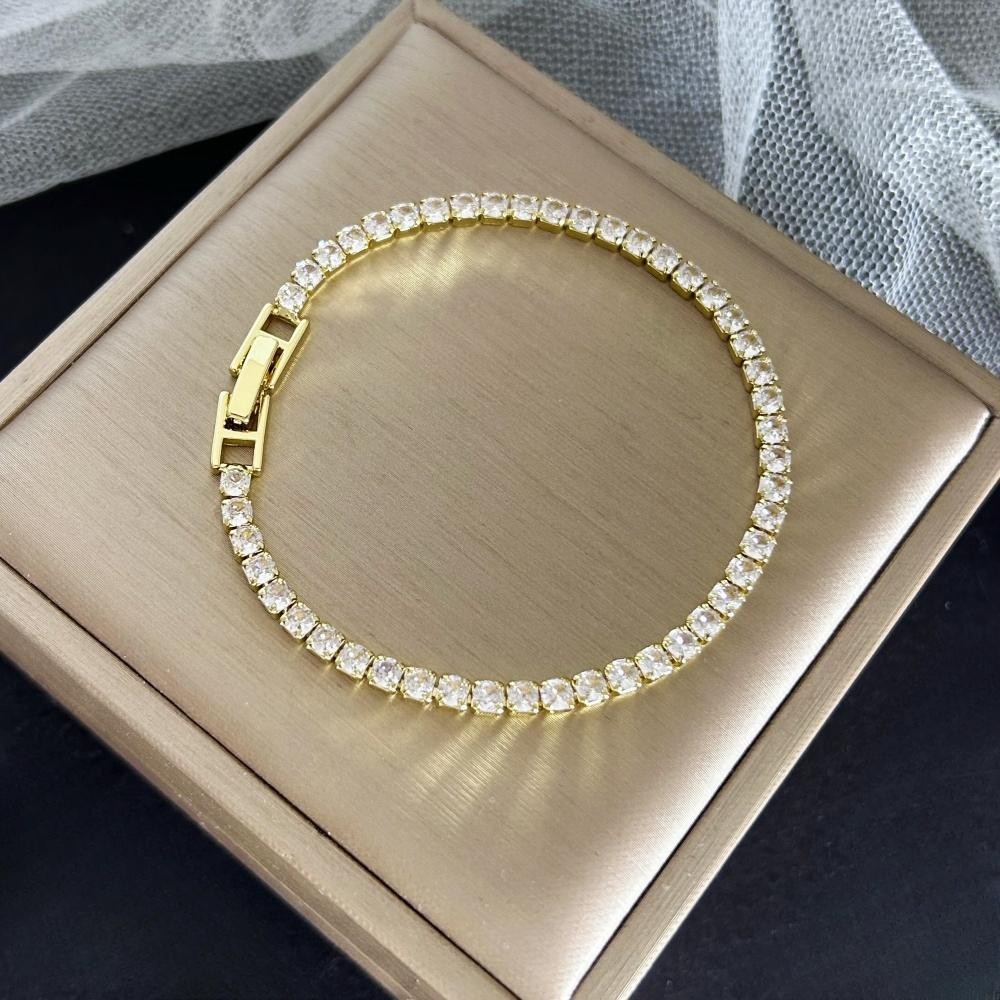 Stainless Steel Gold Silver Zirconia Tennis Chain Bracelet Women 16/18cm Jewelry