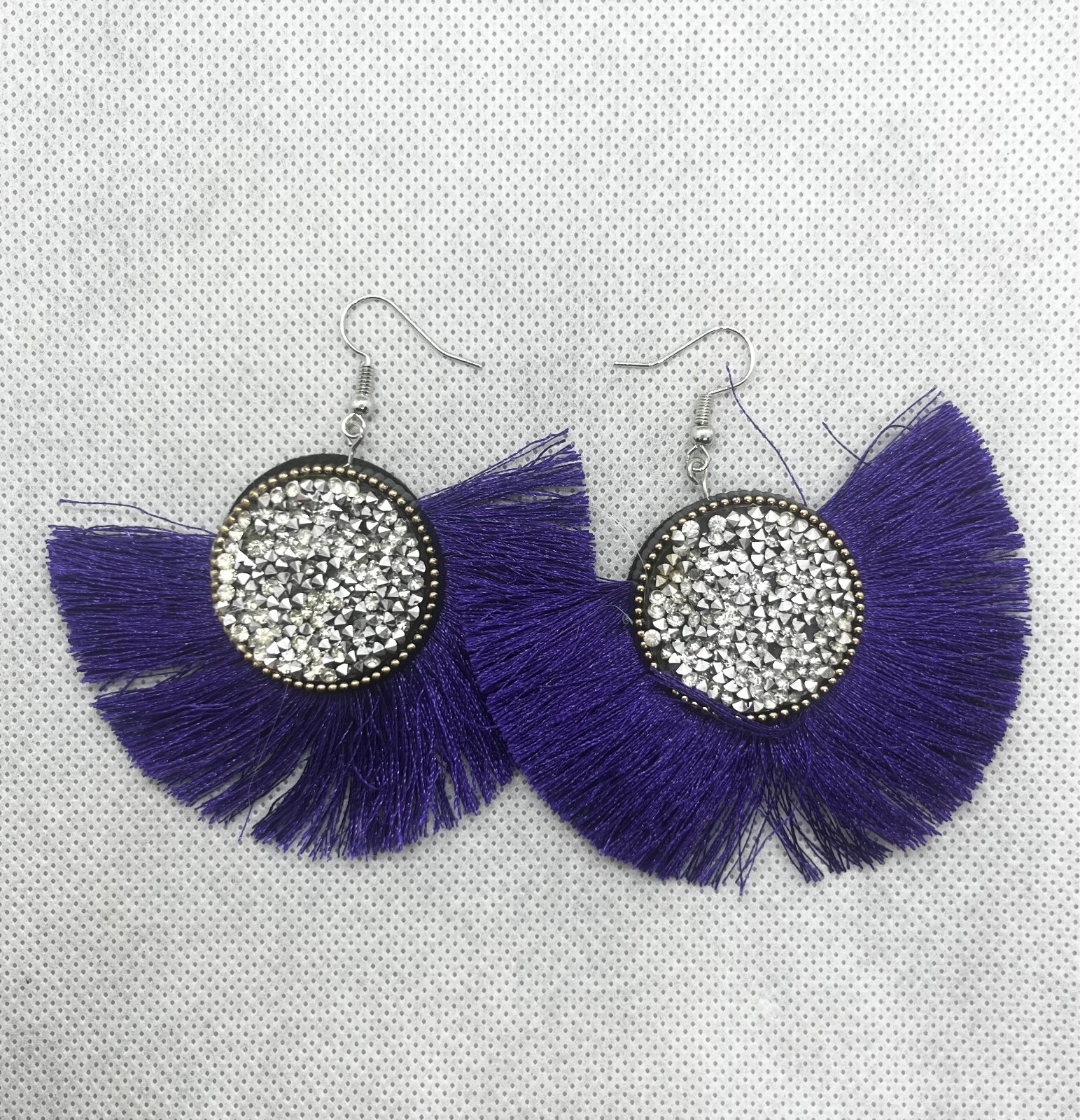 Boho Lightweight Tread Tassel Fan Shape Earrings Burgundy Olive Green Blue Brown