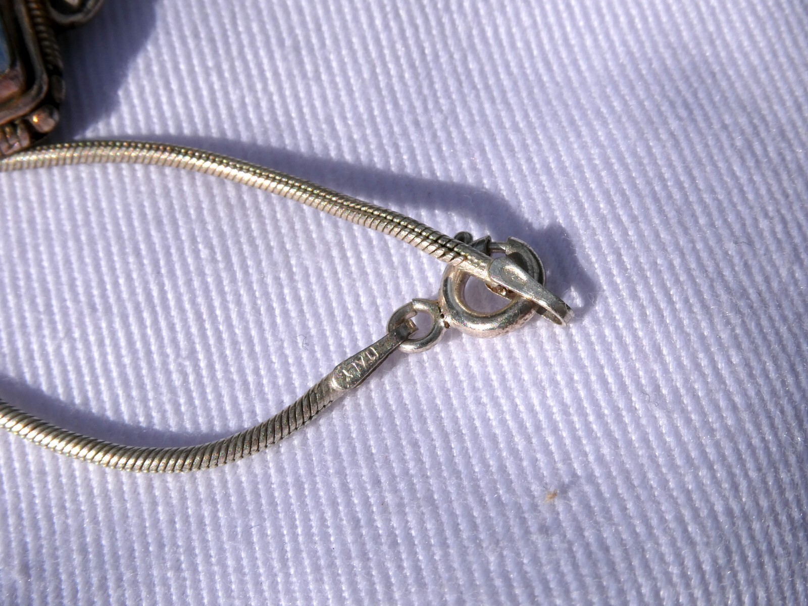 Vintage Sterling Silver Blue Moonstone Rectangular Cabochon Pendant Necklace 925