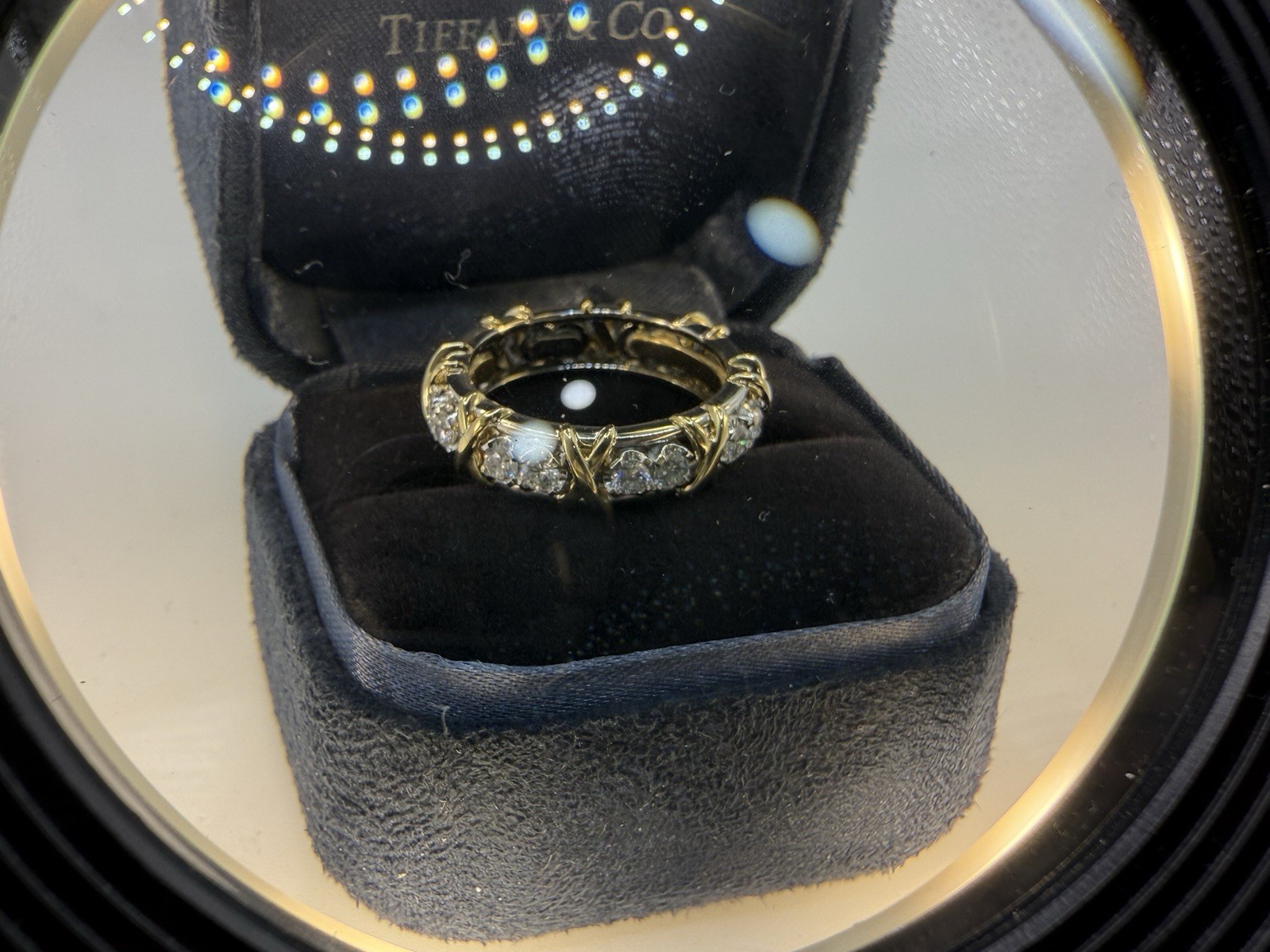 TIFFANY & CO. SCHLUMBERGER 16 STONE X DIAMOND 18K GOLD PLATINUM RING SIZE 7.0
