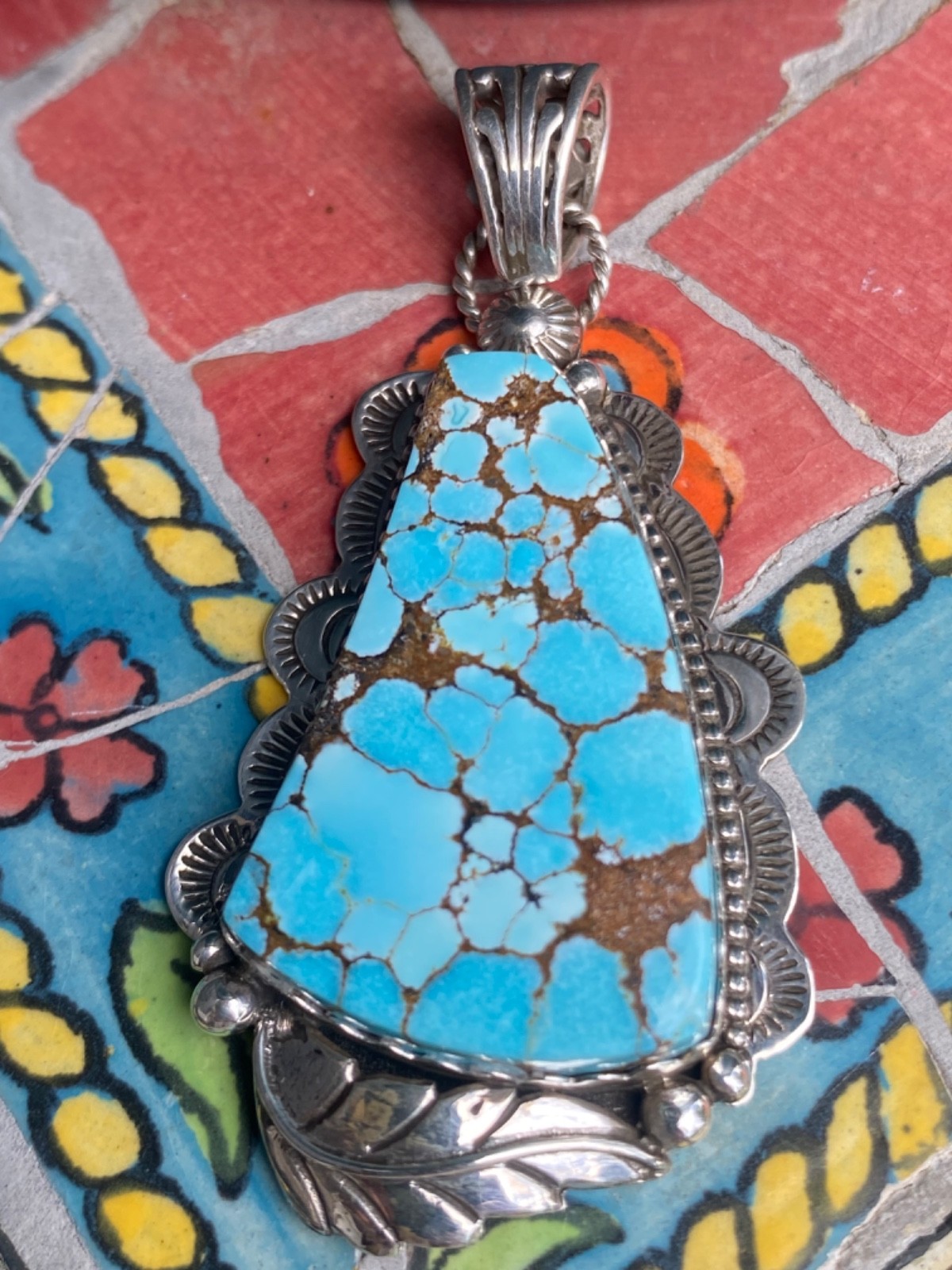 BRAND NEW Appaloosa Turquoise Stamped Floral Pendant 925 Silver