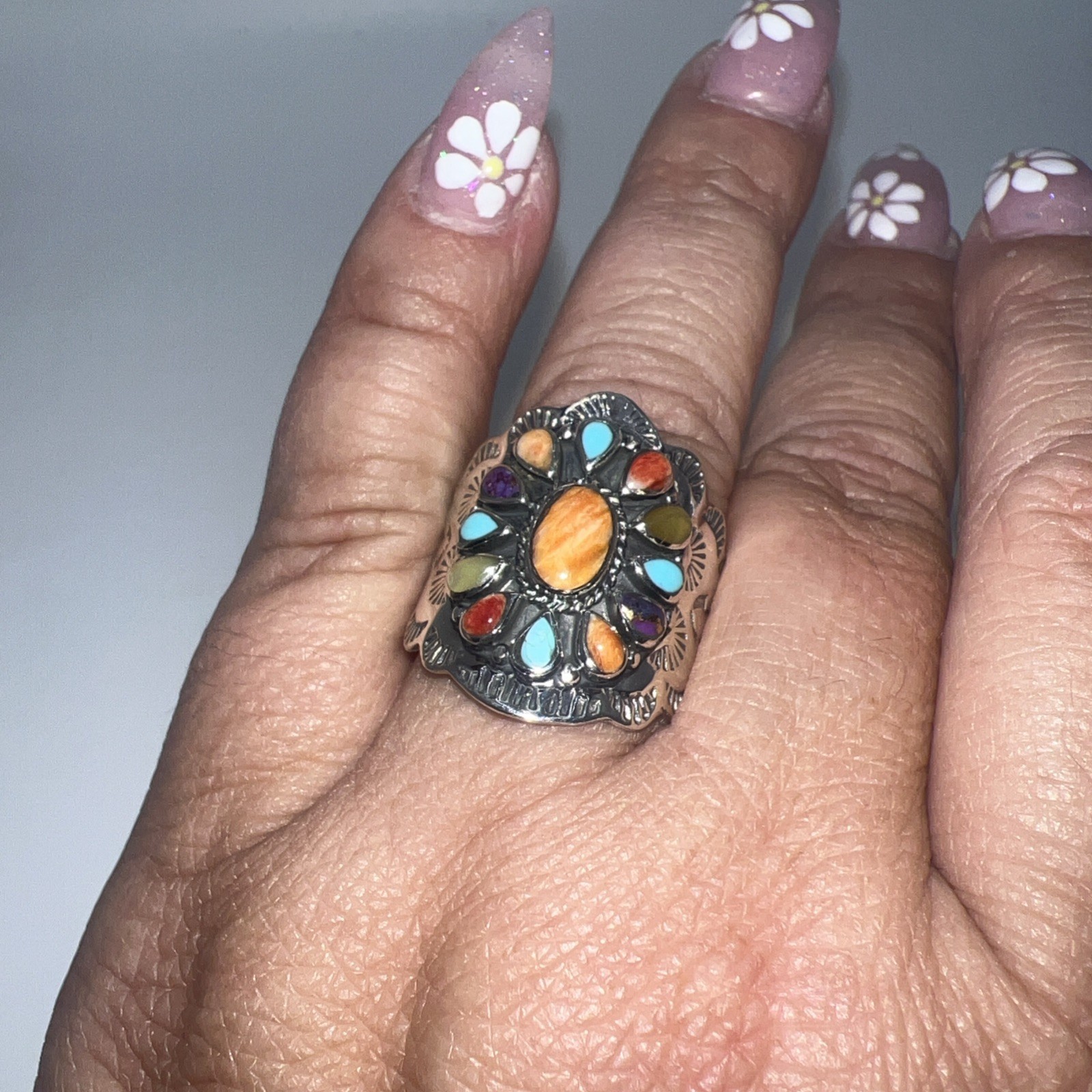 Southwestern T Philippines Multistone Sterling Silver Ring Size 9