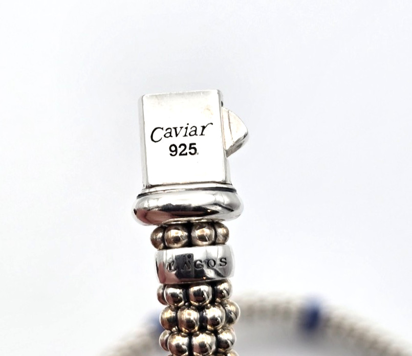 LAGOS Caviar 6mm Sterling Ultramarine Blue Ceramic 7 Station Bracelet & Pouch