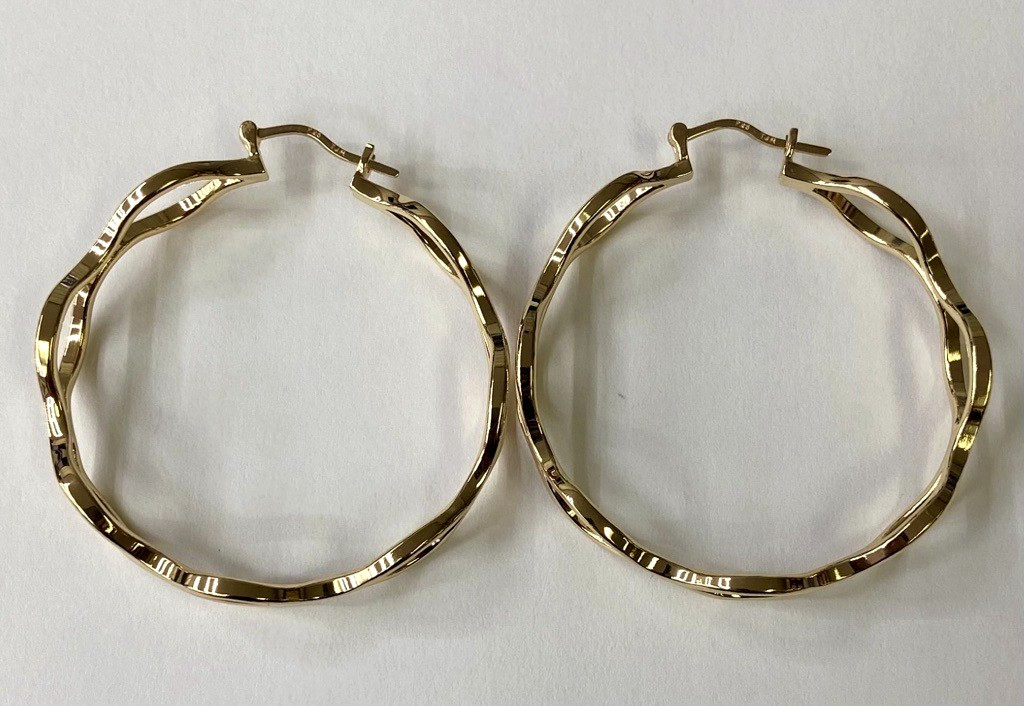 HSN Bellezza 14K Gold Clad Sterling Silver Wavy Negative Space Hoop Earrings