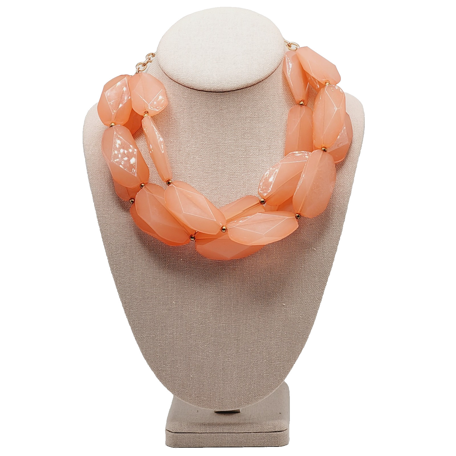 Glamourous Melon Peach Orange Shade Lucite Triple Strand Beaded Necklace 21 Inch
