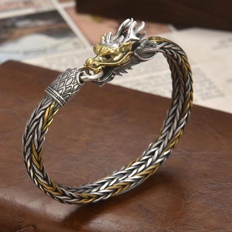 Real S925 Sterling Silver Men 9mm Dragon Head Wheat Link Bracelet Many Length