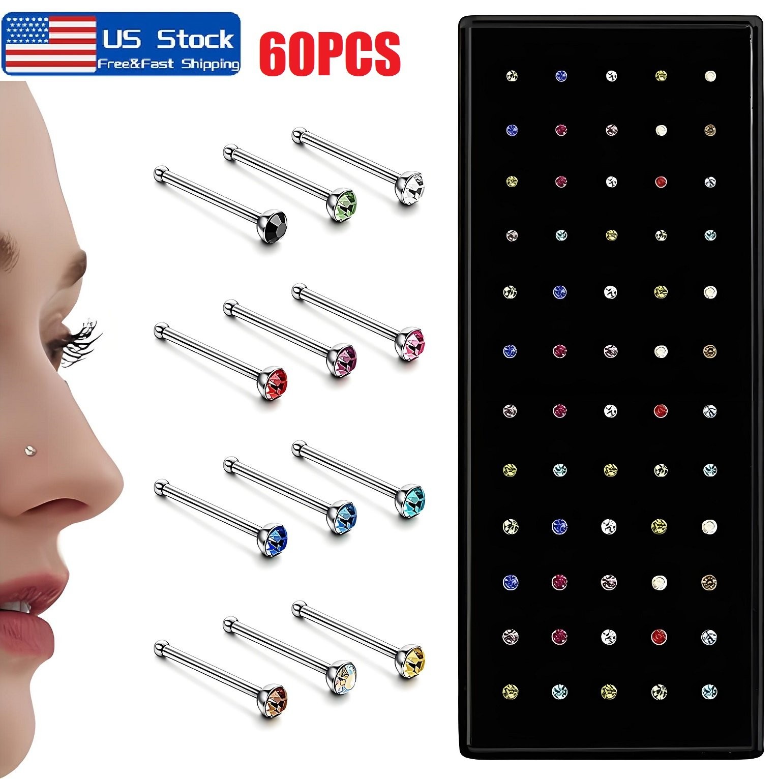 120× Stud Nose Rings Bone Stud Stainless Steel Color Pin Jewelry Piercing Body