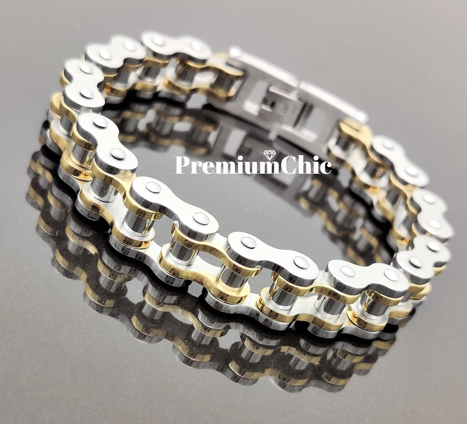 SOLID Stainless Steel Motorcycle Bike Chain Design Bracelet Men’s Jewelry 14MM